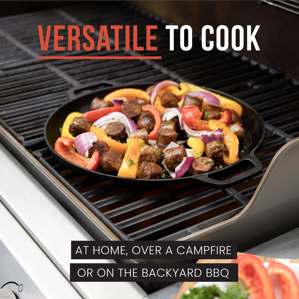 Chef Pomodoro Cast Iron Pizza Pan, Inch Pre-Seasoned Skillet, with Handles, Baking Pan, Round Griddle for Dosa Tawa Roti, Comal for Tortillas, Baking Stove, Oven, Grill BBQ and Campfire (12-inch)