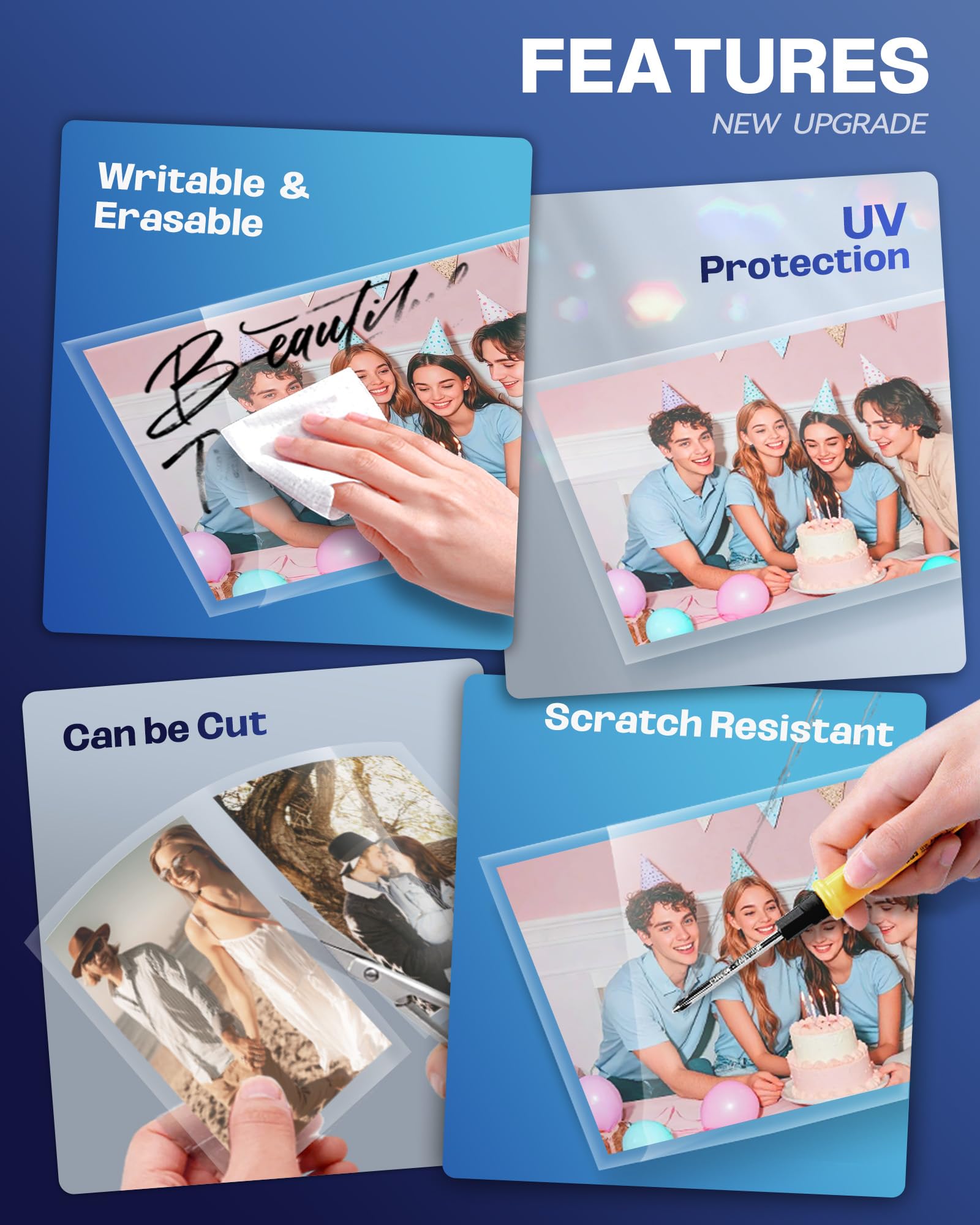 Uinkit Self-Adhesive Laminating Sheets, 4Mil 60 PCS 8.7 x 12.2 Inches Clear Self Sealing Laminating Sheets, Suitable for 8.5x11 inches Letter Size, No Machine Needed (8.7x12.2”-4Mil-60Sheets)