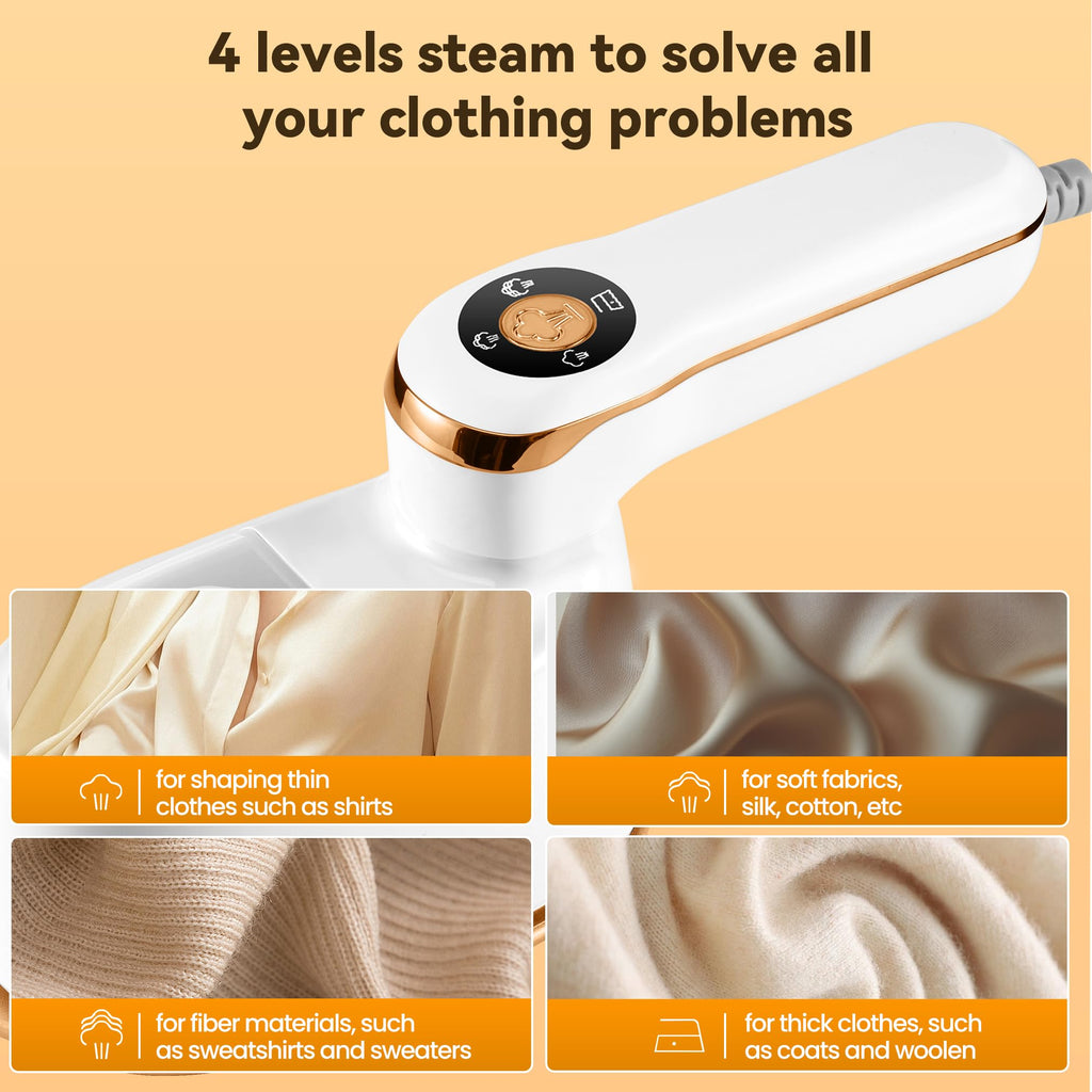 Annmiir Portable Clothes Steamer 140x80mm Ceramic Glaze Panel Iron LCD 120ml Water Tank 1100W & 15s Fast Heat Up 4-speed Steamer for Clothes of all Fabrics Dry&Wet Iron for Home Travel Business Trip