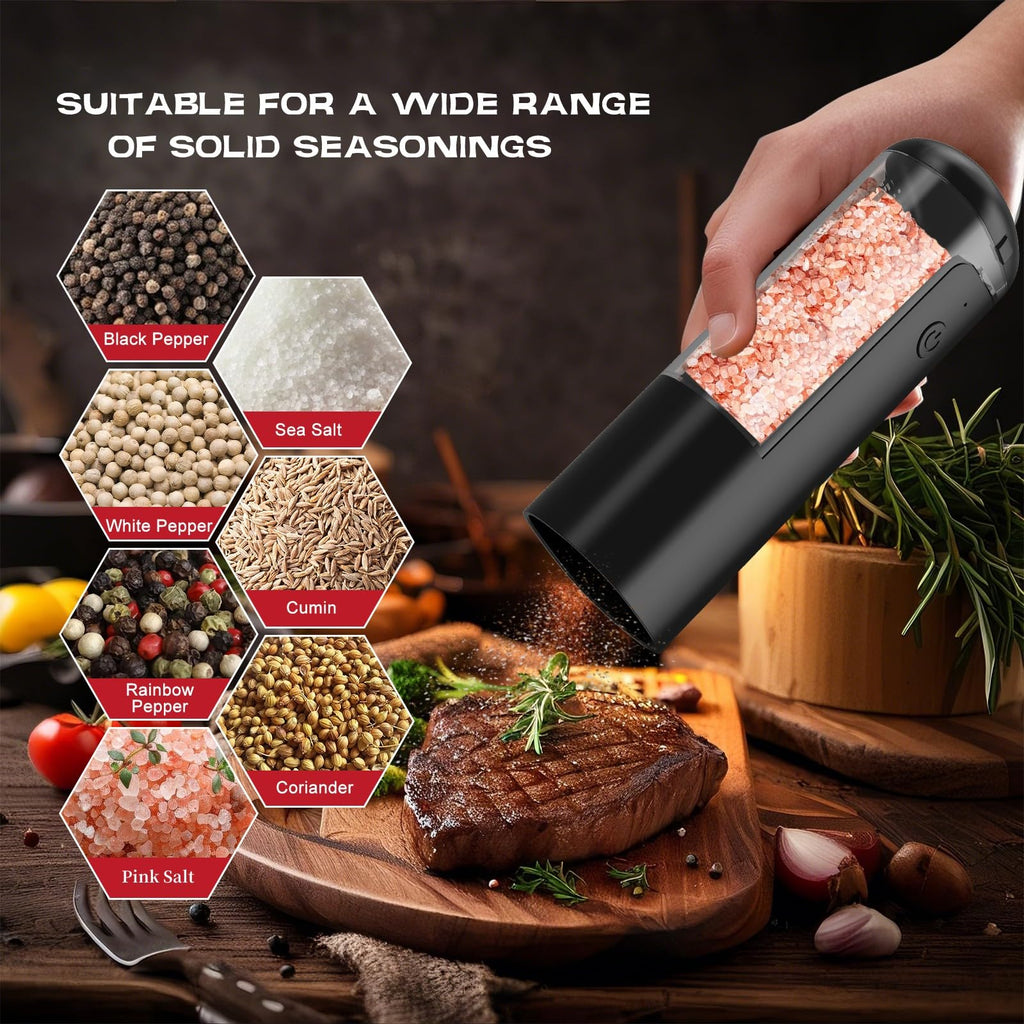Automatic Pepper Grinder Salt Mill: Rechargeable Salt and Pepper Mill Set Electric Salt Grinder Adjustable Pepper Mills Refillable Salt Pepper Grinders Large Capacity Automatic Salt Shaker