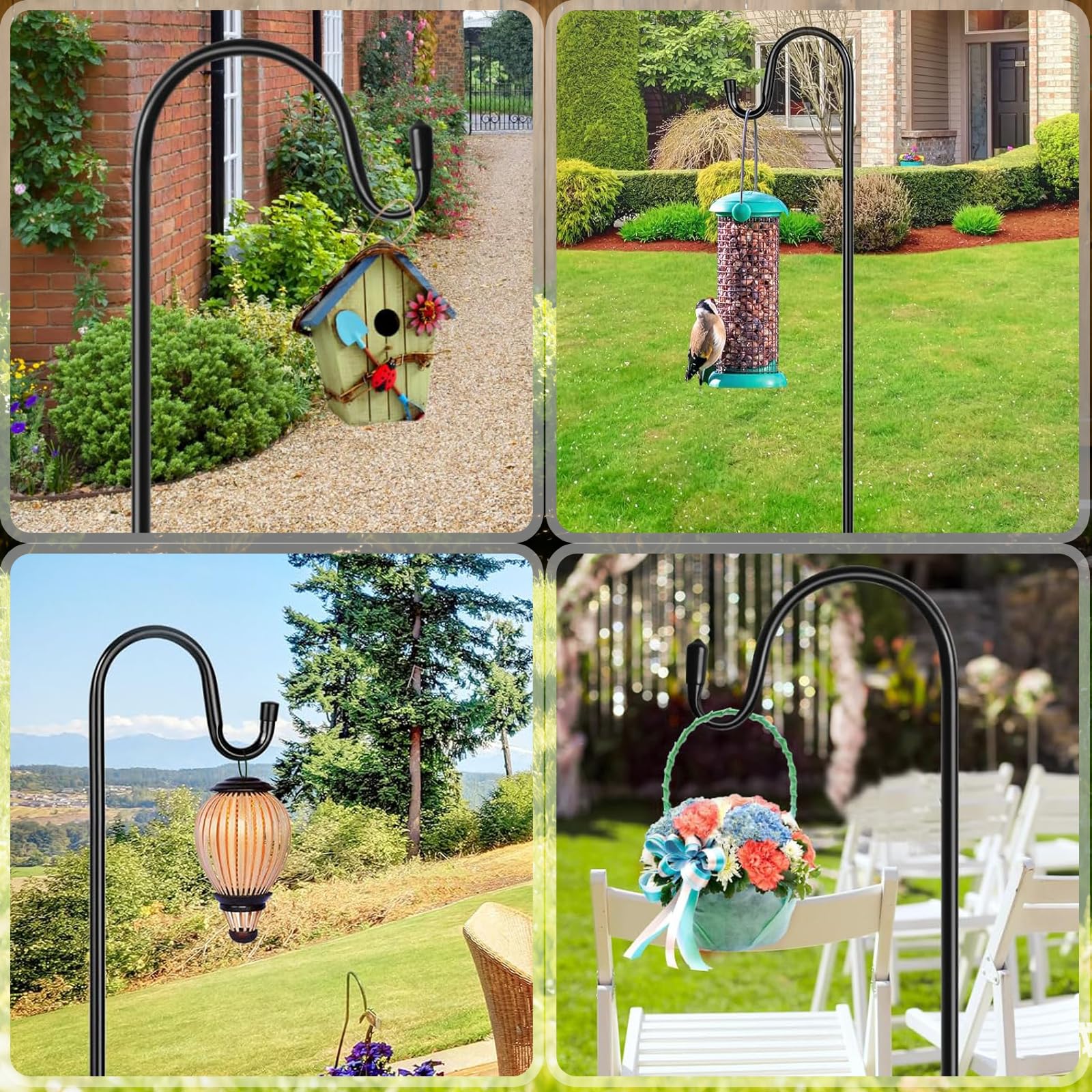 Heavy Duty Shepherds Hook 4-Pack, 47 Inch Adjustable Height Shepards Hooks for Outdoors, Plant Hangers Garden Stakes, Plant Hooks Pole for Wedding, Solar Lights, Bird Feeder Yard Garden Pole