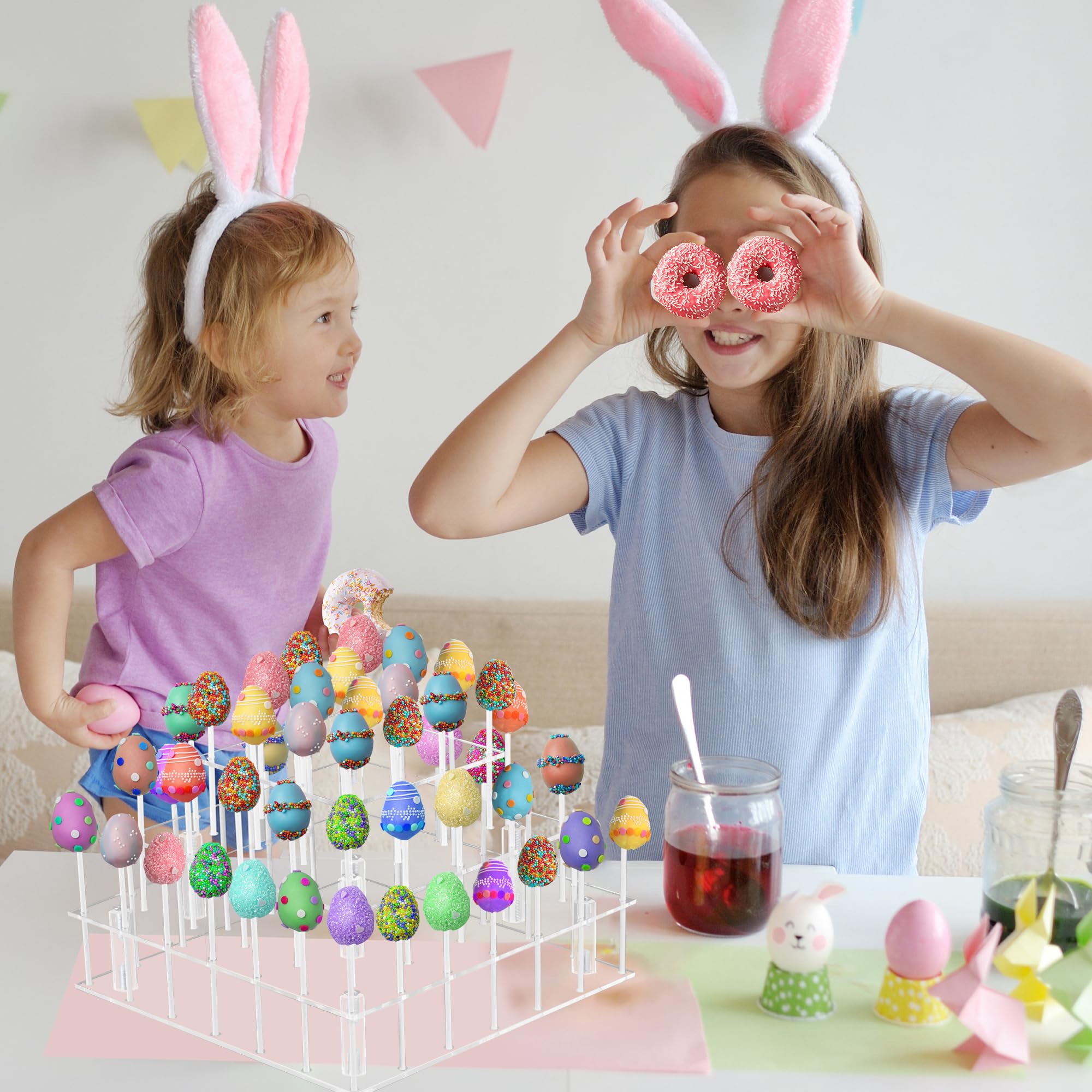 3 Tier Cake Pop Stand, 56 Holes Acrylic Cake Pop Holder Stand, Clear Cake Pop Display Stand Holder, Lollipop Square Display Stand with Sticks and Wrappers for Weddings Birthday Parties