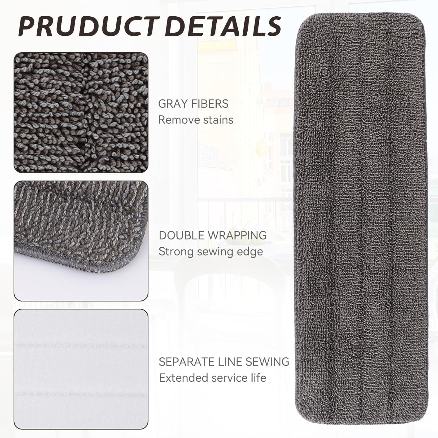 Replacement Mop Pads Fit for Rubbermaid Commercial 18" and 17" Mops - 10 Pack Wet & Dry Commercial Cleaning Reusable Refills Fit for Any Microfiber Flat Mop System 18" and 17" - Gray