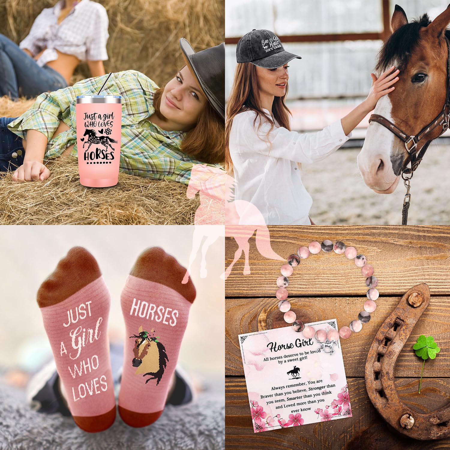 JTAMOHI Horse Lover Gifts for Women Girls, Horses Stuff Cool Gifts for Horses Lovers with 20 Oz Tumbler Baseball Hat Socks Makeup Bag Bracelet Hair Accessories for Birthday, Christmas Gifts