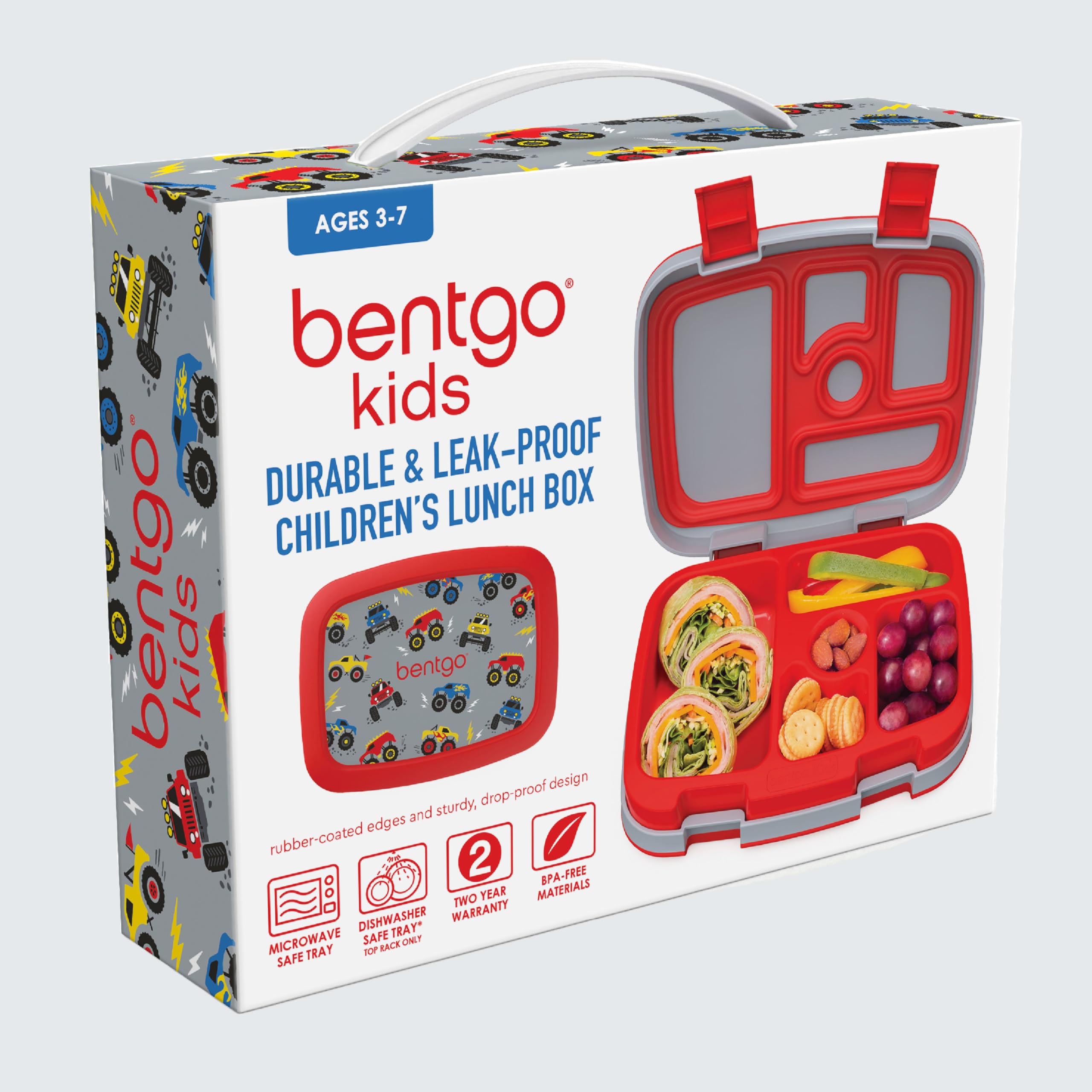 Bentgo Kids Prints Leak-Proof, 5-Compartment Bento-Style Kids Lunch Box - Ideal Portion Sizes for Ages 3 to 7 - BPA-Free, Dishwasher Safe, Food-Safe Materials - 2021 Collection (Trucks)