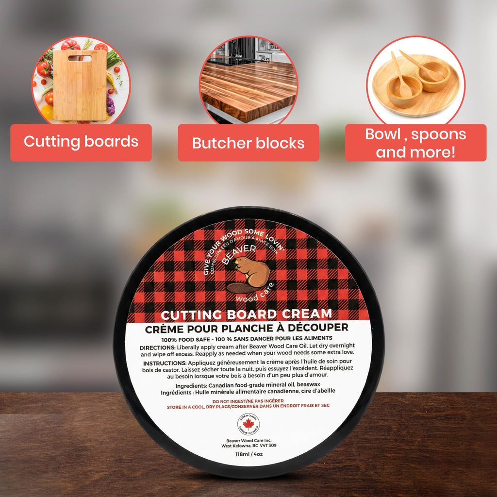 Cutting Board Cream 100% CANADIAN WAX and OIL - Food Grade Wax for Wooden Utensils, Tools, Countertops - Cutting Board Polish - Cracking and Warping Protection - 118ml/(4 oz) - Beaver Wood Care