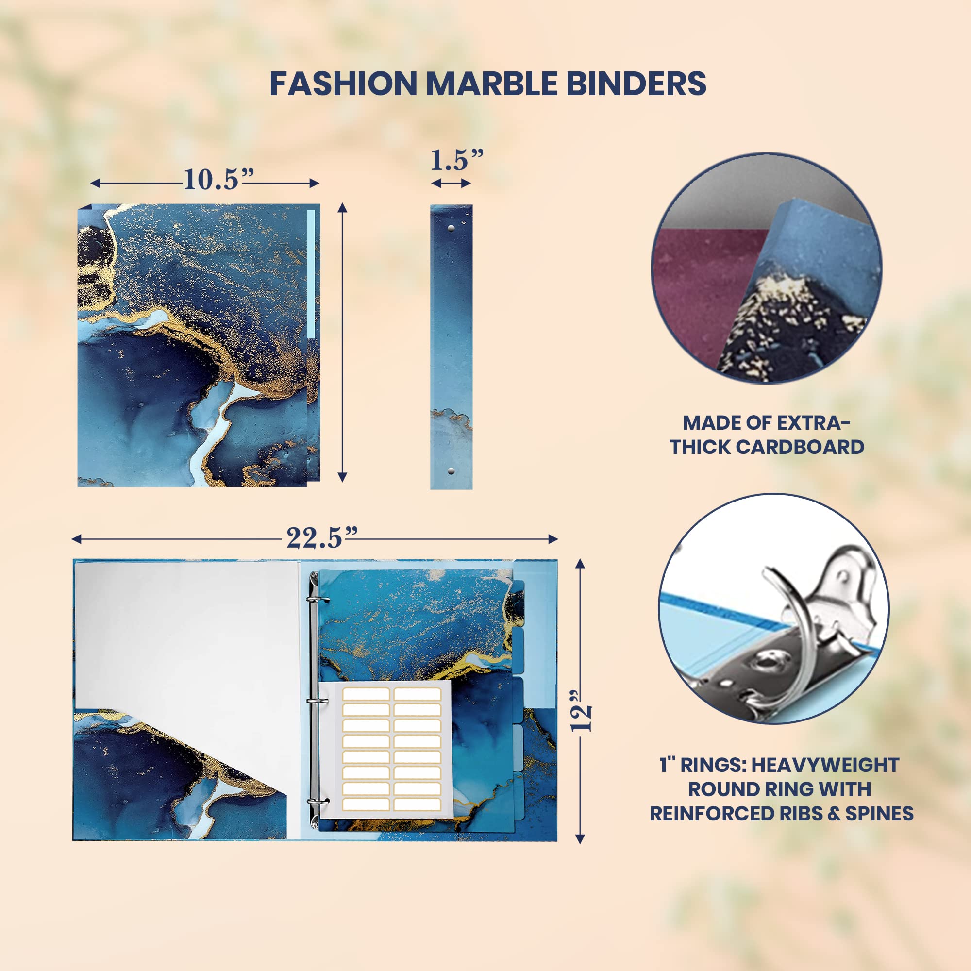 Performore 2 Pack of Fashion Binders 1 Inch with 2 Inner Pockets, Includes 5 Full-Size Tab Dividers, Index Tab Stickers Sheet, 1-Pink &1-Blue Decorative 3 Ring Binder, Aesthetic Cute Binder For School
