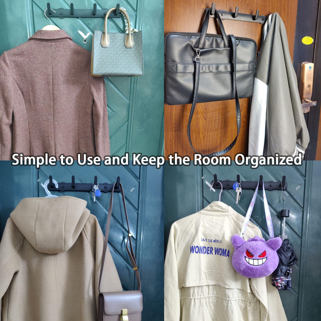 Sumlache Strong Magnetic Coat Hooks-4 Hooks Matte Black Magnetic Hanger Holder-Heavy Duty Magnetic Rack for Hanging Coat, Bag, Helmet, Backpack (4 Hooks)