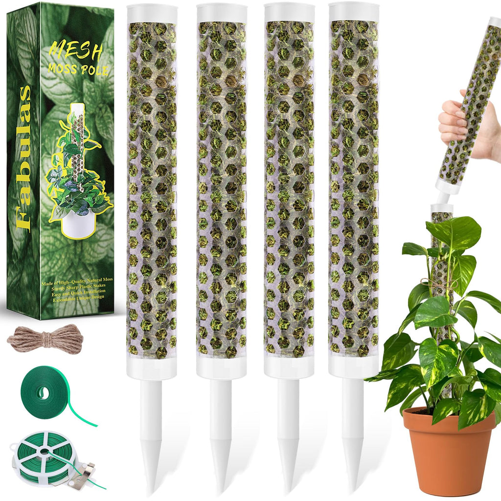 Fabulas 55 Inch Moss Pole Monstera Plant Support, 4 Pack 17 Inch Plant Support Stakes for Indoor Climbing, Stackable Sphagnum Moss Pole Sticks for Garden Potted Planter, Pothos, Philodendron