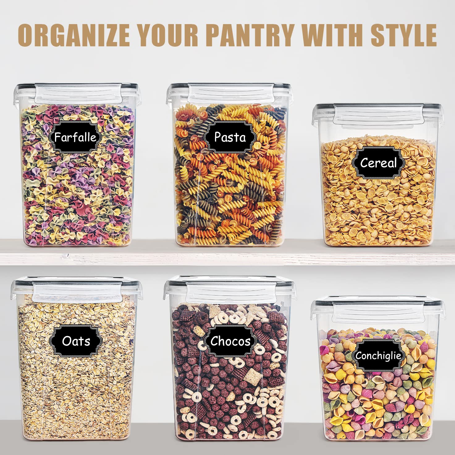 Large Food Storage Containers 5.2L/175oz, Wildone 4 Piece BPA Free Plastic Airtight Food Storage Containers for Flour, Sugar, Baking Supplies, Kitchen & Pantry Containers with 20 Labels