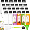 YOUEON 24 Pcs 8 Oz Empty Plastic Juice Bottles with Tamper Evident Caps, Reusable Water Bottles, Juice Containers with Labels, Funnel and Brush for Drinks, Juices, Smoothies and Other Beverages