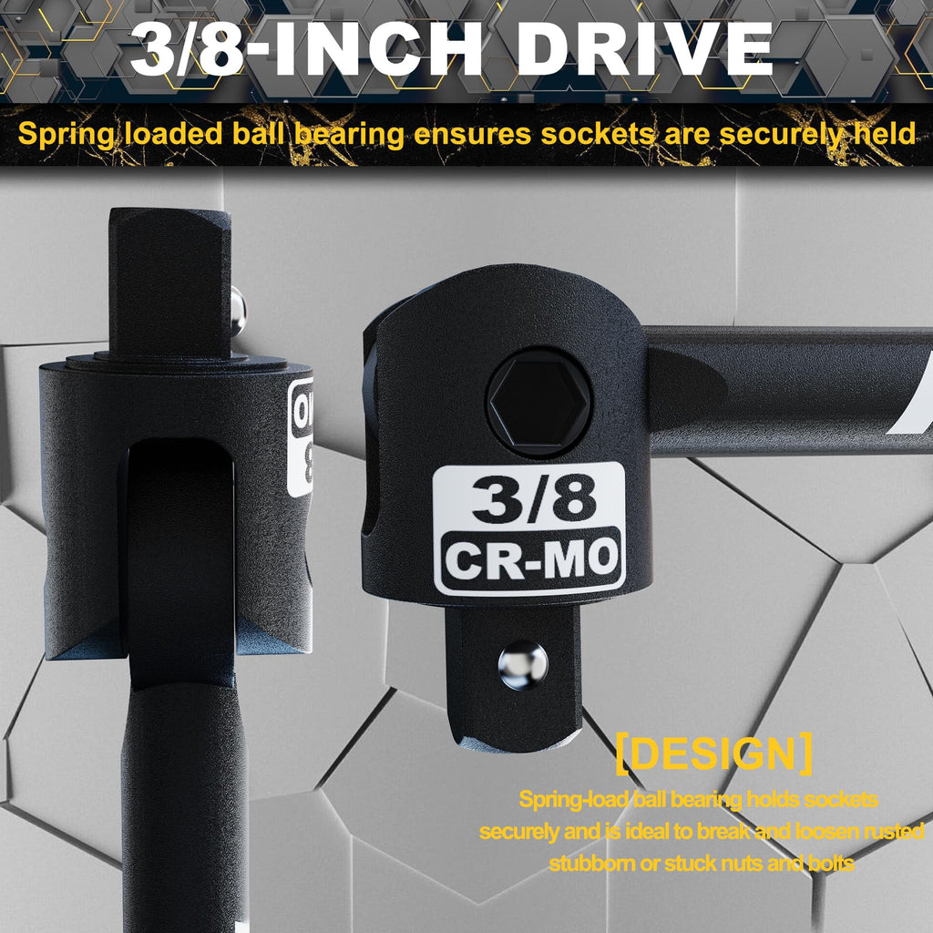 Aiourx 3/8" Drive 17.5-Inch Breaker Bar, 250° Heavy Duty Head, Ball Lock Function, CR-MO Steel, Striking Laser Specification, High Temperature Quenching Rod Body, Auto Repair, DIY