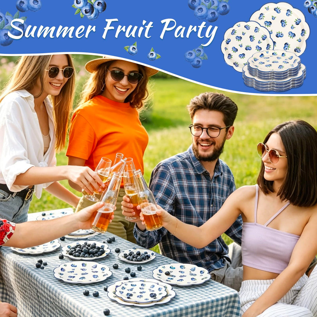 FYSUIMU 50Pcs Blueberry Scalloped Paper Plates 7 & 9 Inch Disposable Dinner Dessert Plates for Summer Birthday Baby Shower Party Supplies