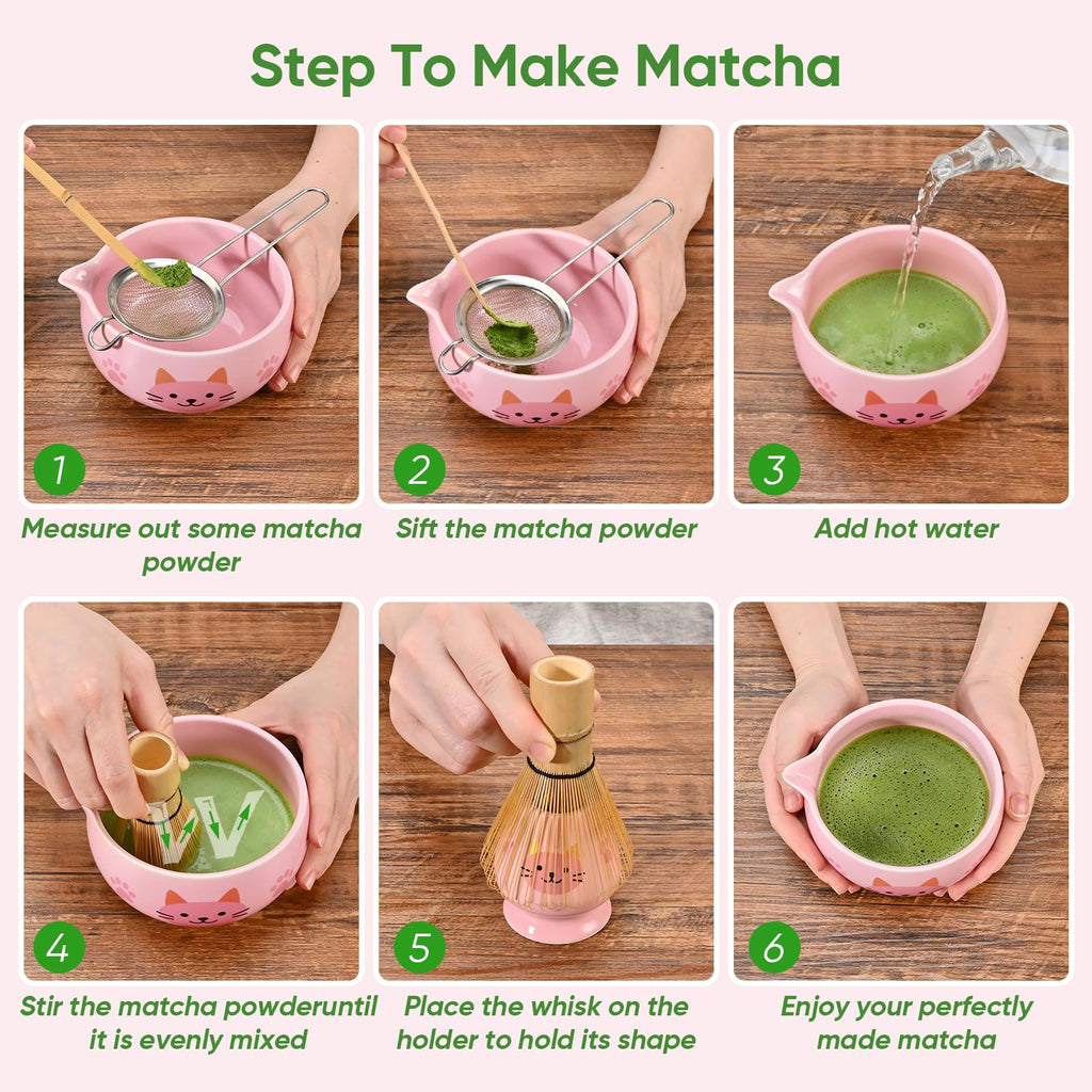 Vanmiya Matcha Whisk Set, 5Pcs Ceramic Matcha Set Includes Matcha Bowl, Matcha Whisk and Holder, Bamboo Scoop and Sifter, Ideal Matcha Bowl Set for Authentic Matcha Tea Experience
