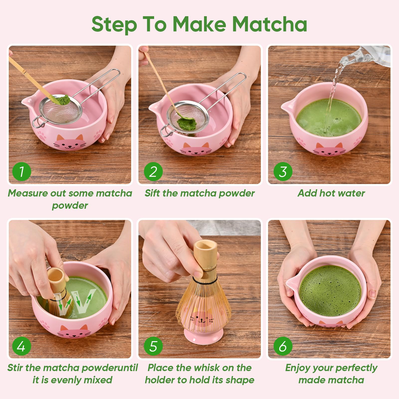 Vanmiya Matcha Whisk Set, 5Pcs Ceramic Matcha Set Includes Matcha Bowl, Matcha Whisk and Holder, Bamboo Scoop and Sifter, Ideal Matcha Bowl Set for Authentic Matcha Tea Experience