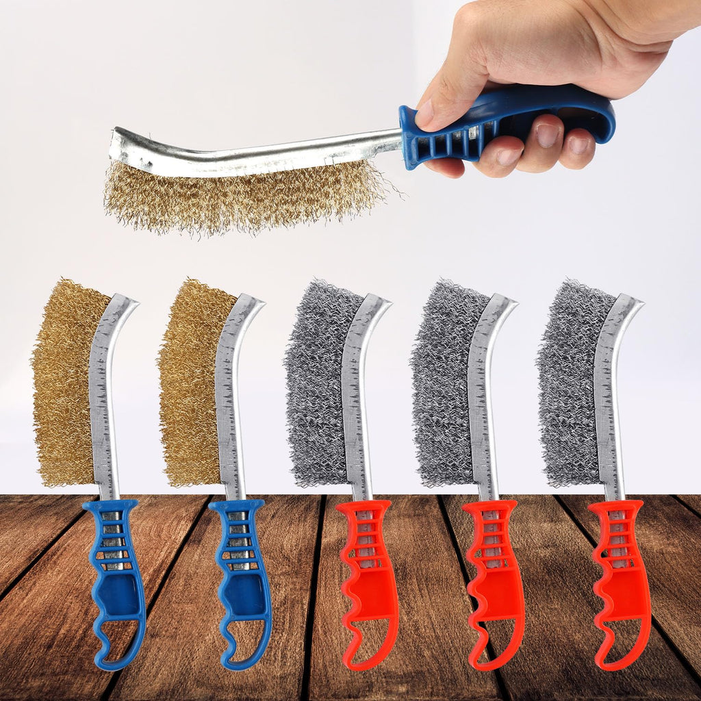 AOKLIT 6 Pack Wire Scratch Brushes Set,3 Pack Stainless Steel Wire Brush and 3 Pack Copper Plated Wire Brush for Cleaning welds, Rust