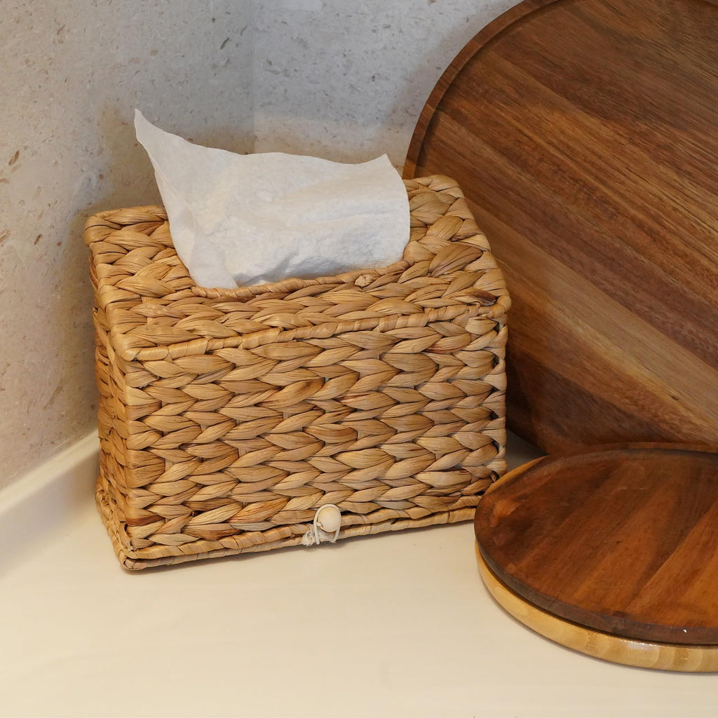 Water Hyacinth Hand Towels Box Cover for Kleenex Disposable Paper Hand Towels, Handwoven Towel Holder, Wicker Tissue Box Cover for Bathroom, Bedroom, Office, Tabletop, Kitchen