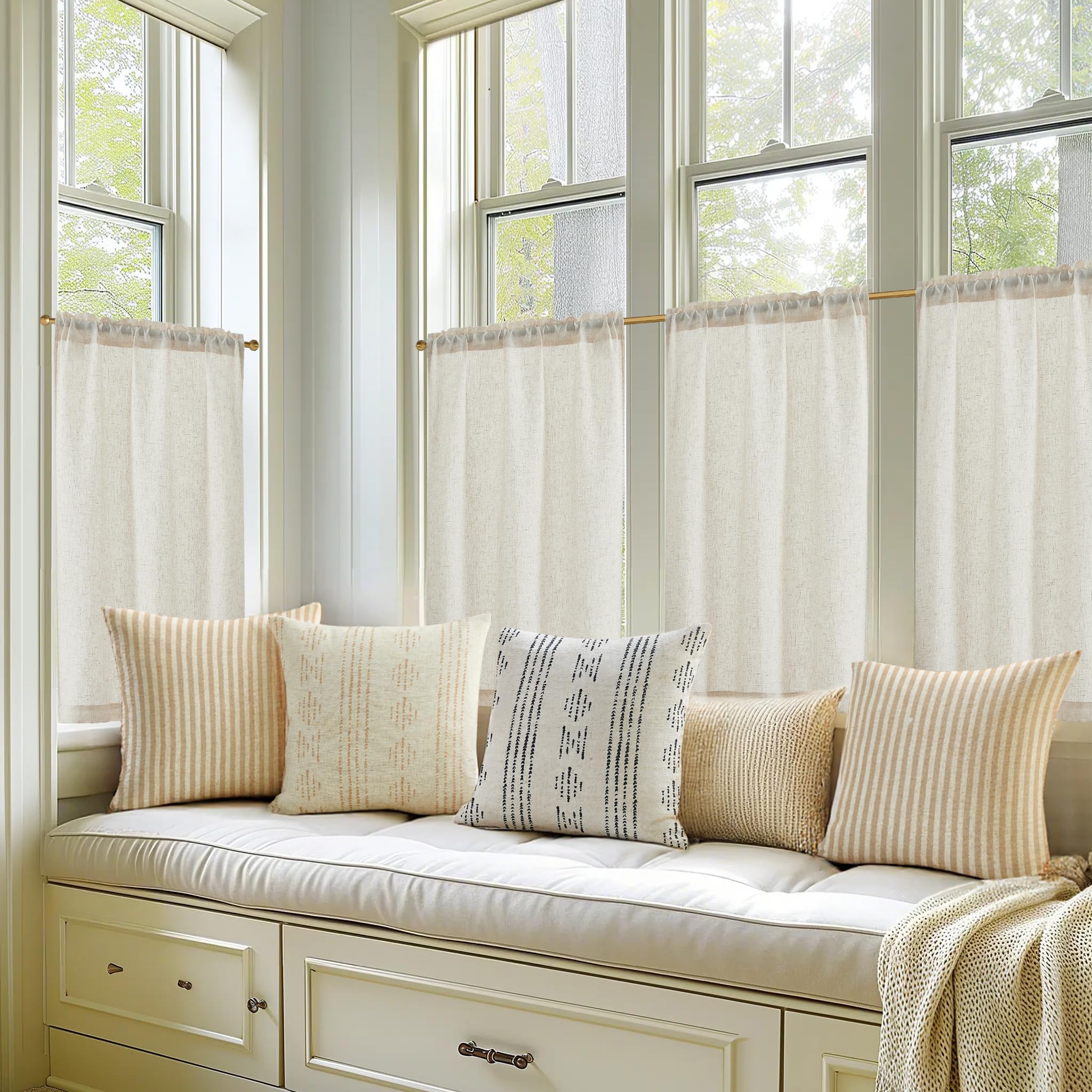JINCHAN Tier Curtains Linen Textured Small Cafe Curtain Long Curtains for Kitchen Window Treatment Set 36 Inches 2 Panels Crude