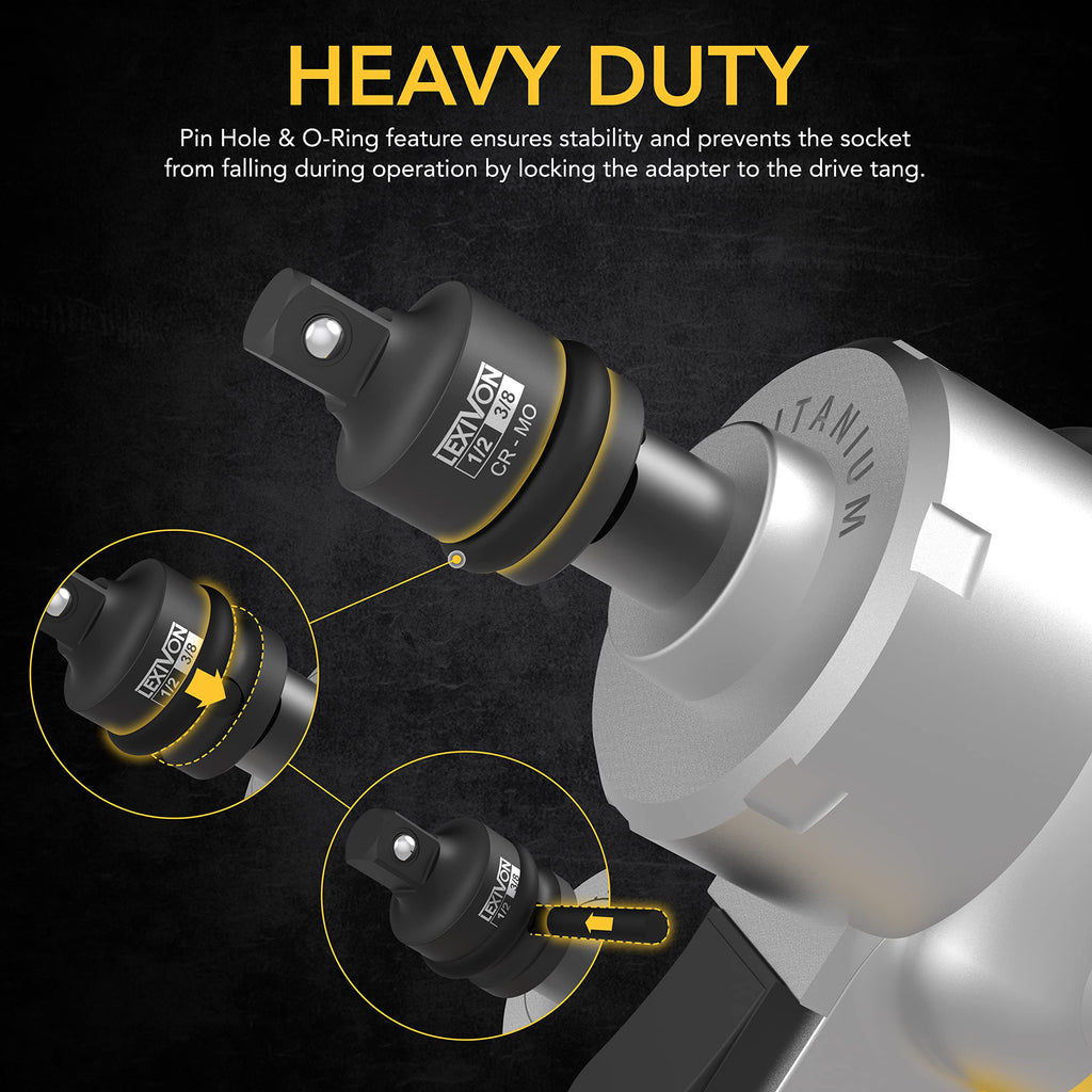 LEXIVON Impact Socket Adapter and Reducer 4-Piece Set | 1/4" - 3/8" - 1/2" Impact Driver Conversions, Chrome Molybdenum Alloy Steel (LX-112)