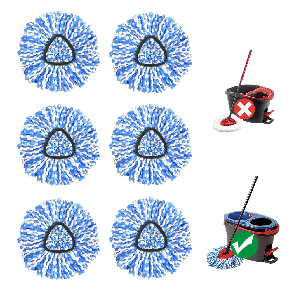Spin Mop Head Refill, 6Pcs Rotating Triangle Replacement Pads, Microfiber, Washable, Reusable