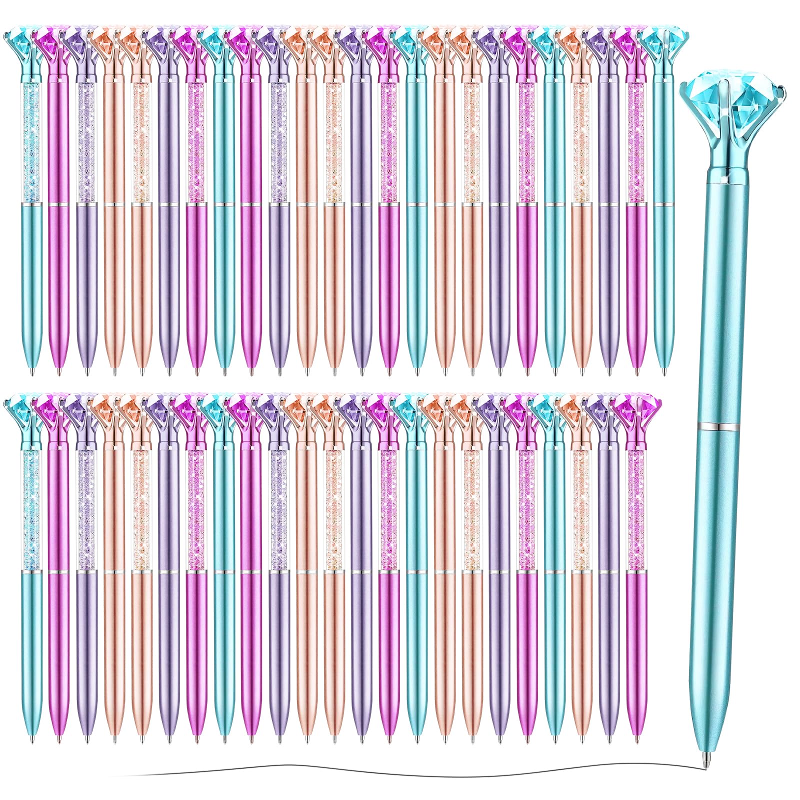 48 Pcs Diamond Pens, 0.7mm Black Ink Pens Bulk, Retractable Ballpoint Pen, Bling Crystal Pens for Engagement Wedding Signing Pen, Bridal Shower Gifts, Birthday Party Favors (2 Styles, 4 Colors)