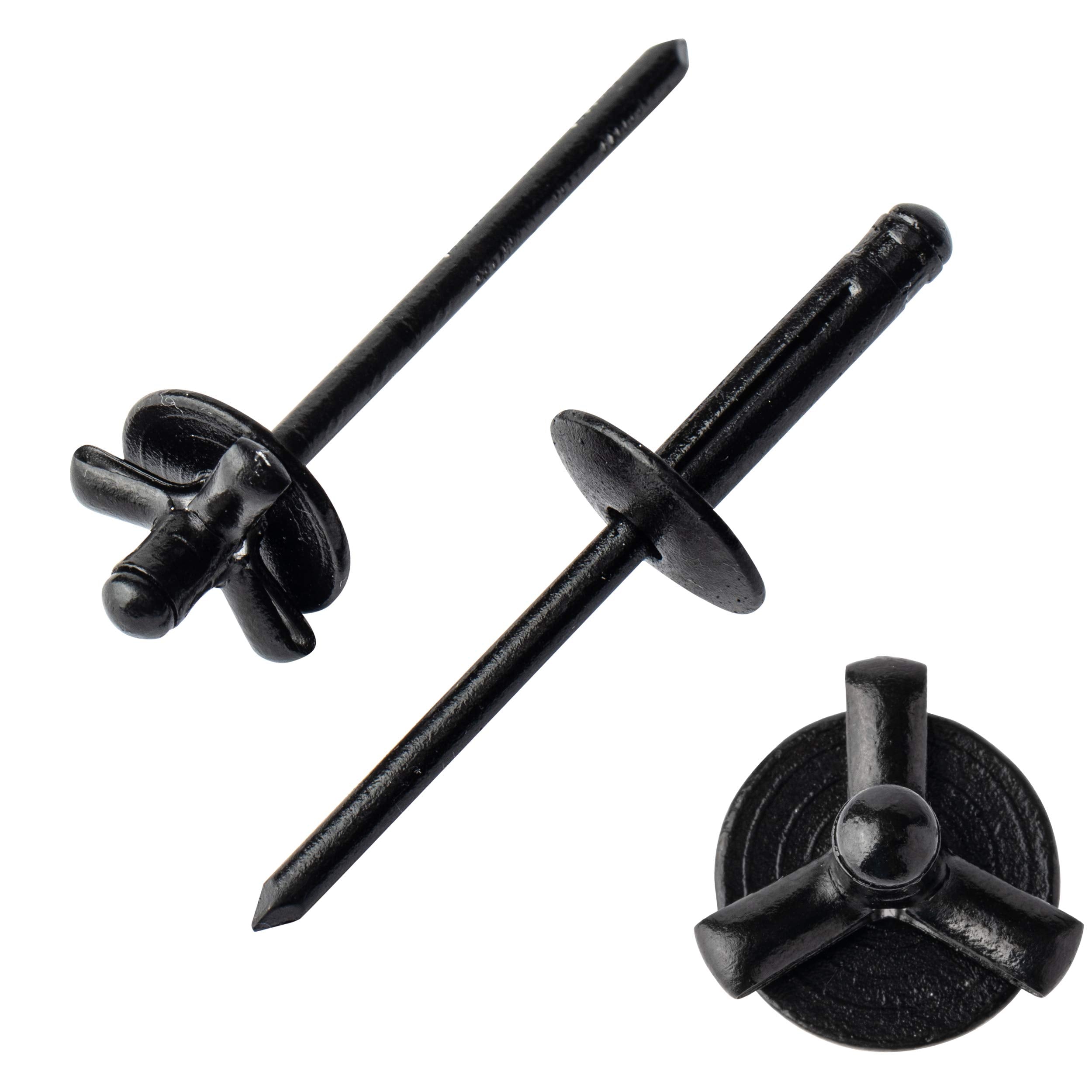ISPINNER 50pcs 3/16" x 1" Large Head Tri-Fold Exploding Aluminum Pop Rivets (Black)
