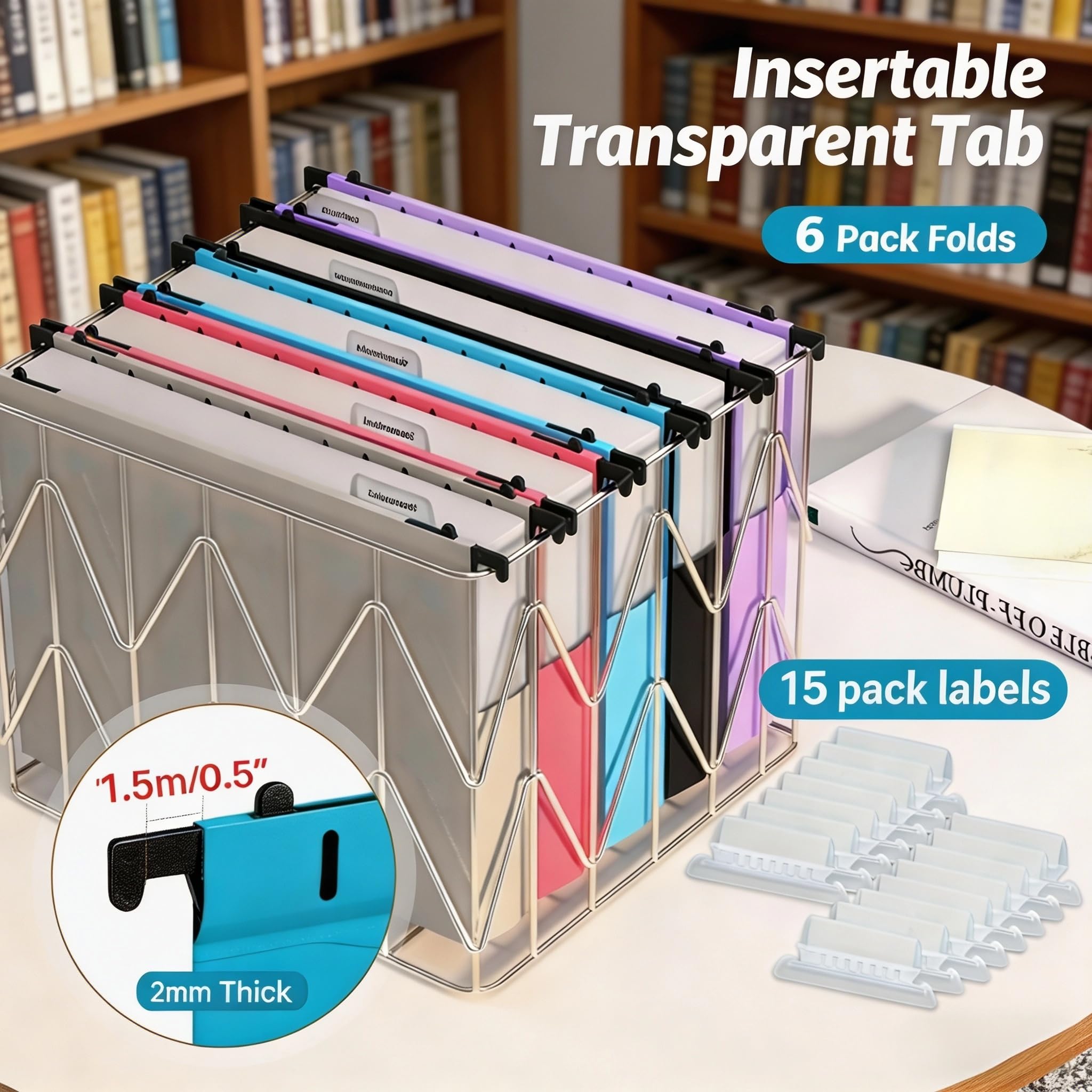 Extra Capacity Plastic Hanging File Folders,6 Pack Reinforced Expanding Hang Folder Letter Size,Accordian Pocket,Heavy Duty 2 Inch Expansion,Hanging Folder Organizer for Office Home,Assorted Colors