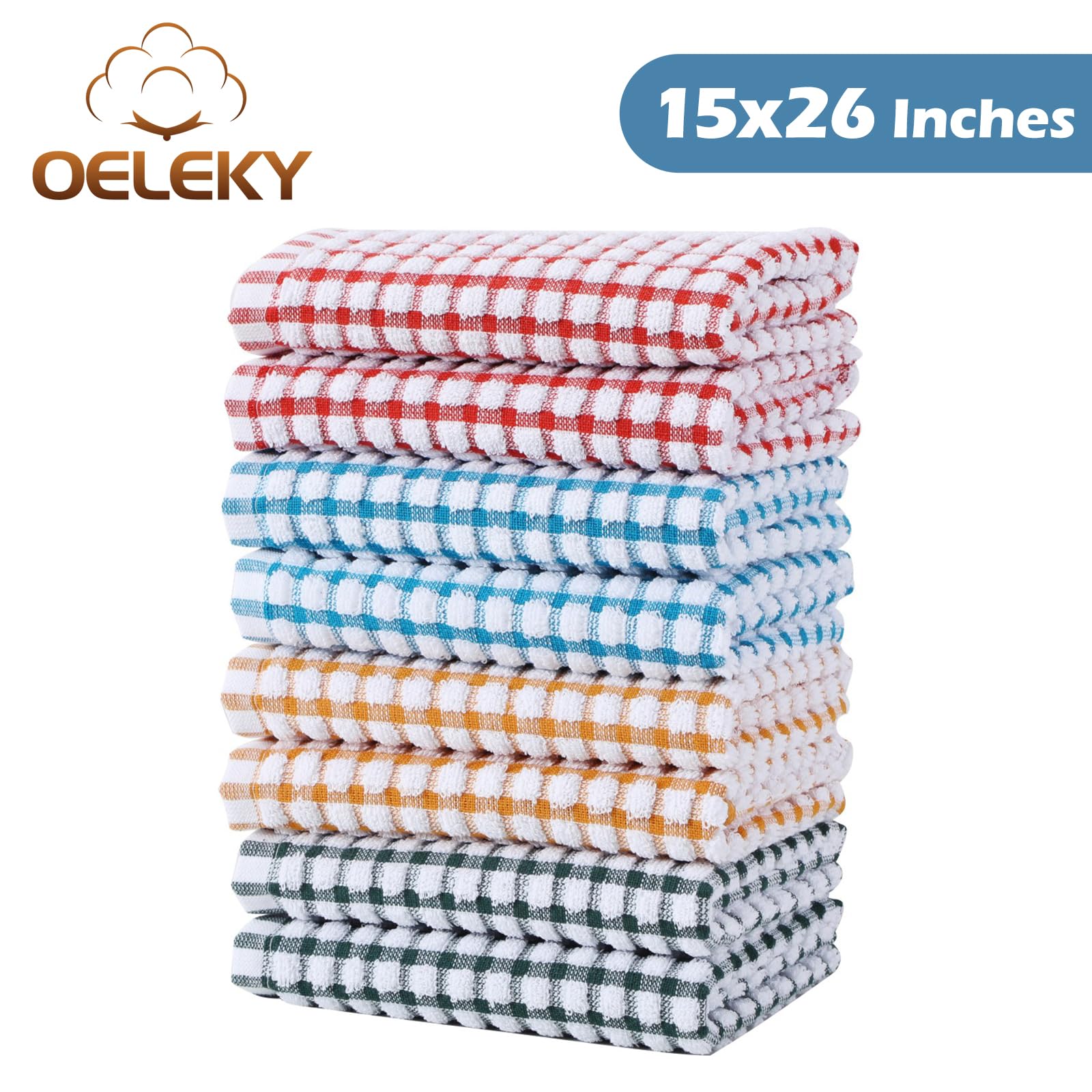 Oeleky Dish Towels for Kitchen, Cotton Kitchen Towels for Drying Dishes Pack of 8 (Multi B, 15X26 inches)