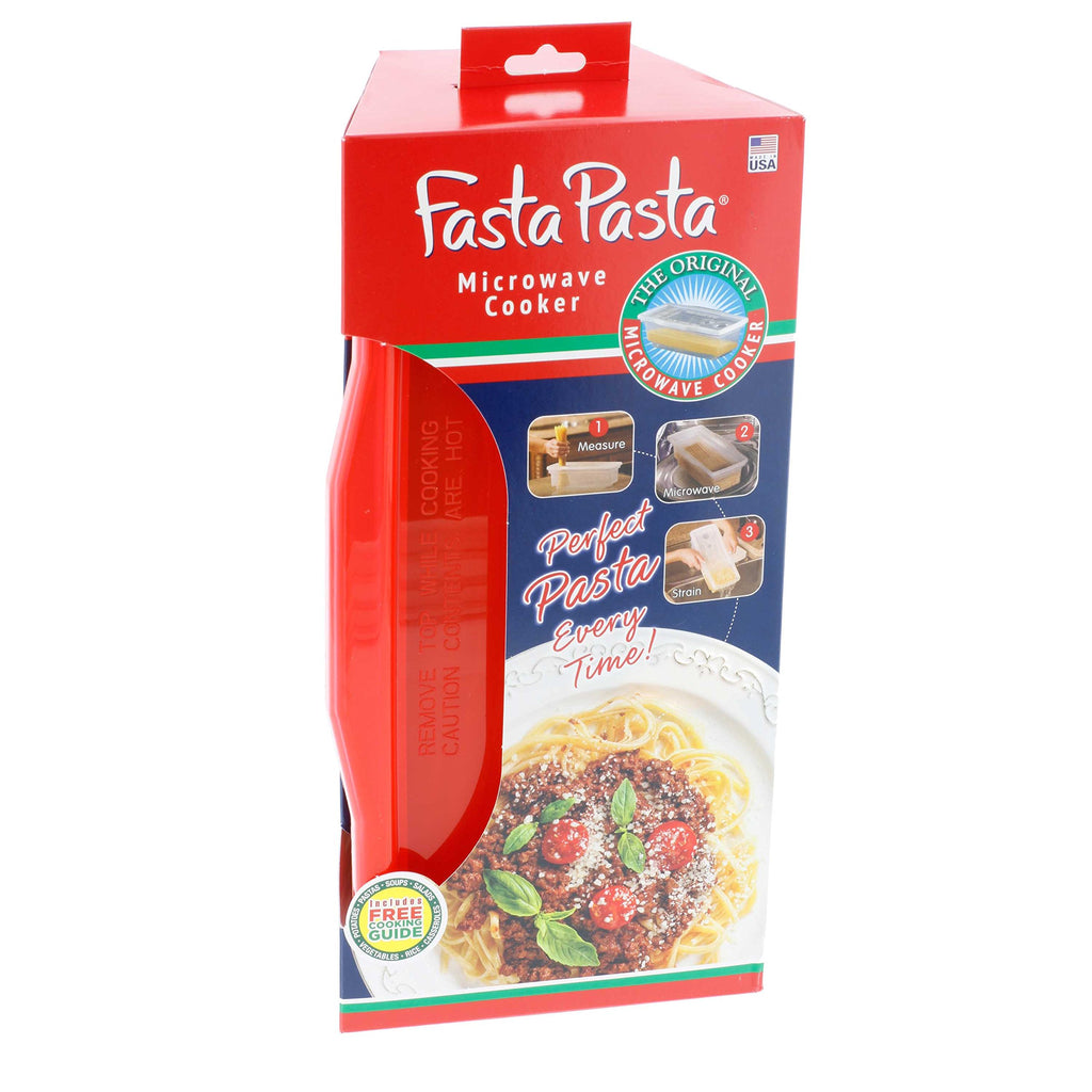 Microwave Pasta Cooker, Uncoated- The Original Fasta Pasta (Red)- Quickly Cooks up to 4 Servings- No Mess, Sticking or Waiting for Boil- Perfect Al Dente Pasta Every Time- for Dorms, Small Kitchens,