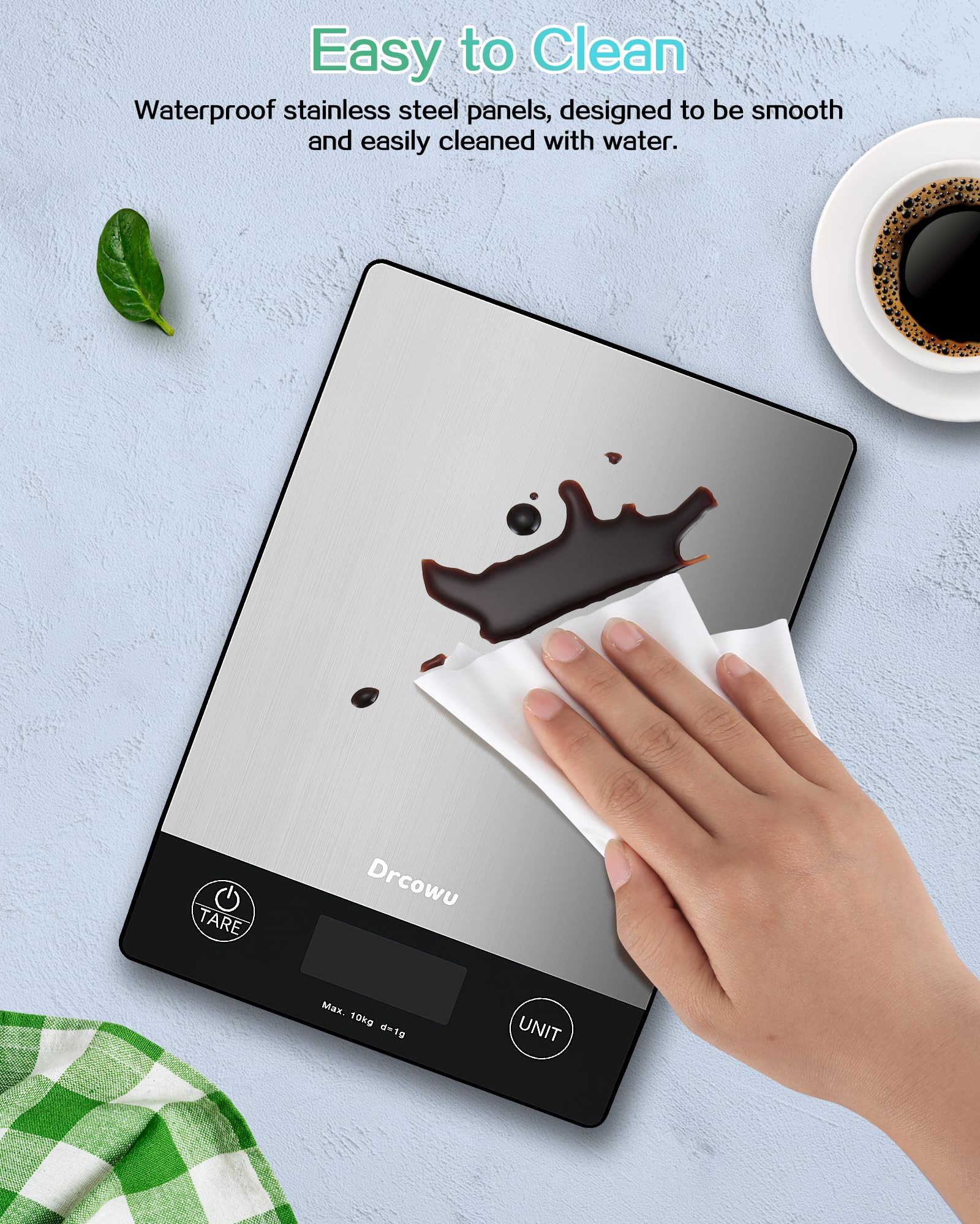 Drcowu Large Display Food Kitchen Scale, 10kg Digital Scales for Baking, Cooking, Keto and Meal Prep, Balance Alimentaire, Food Weight Scale with 1g Accuracy and LCD Backlit, Easy to Read, Gram and Oz
