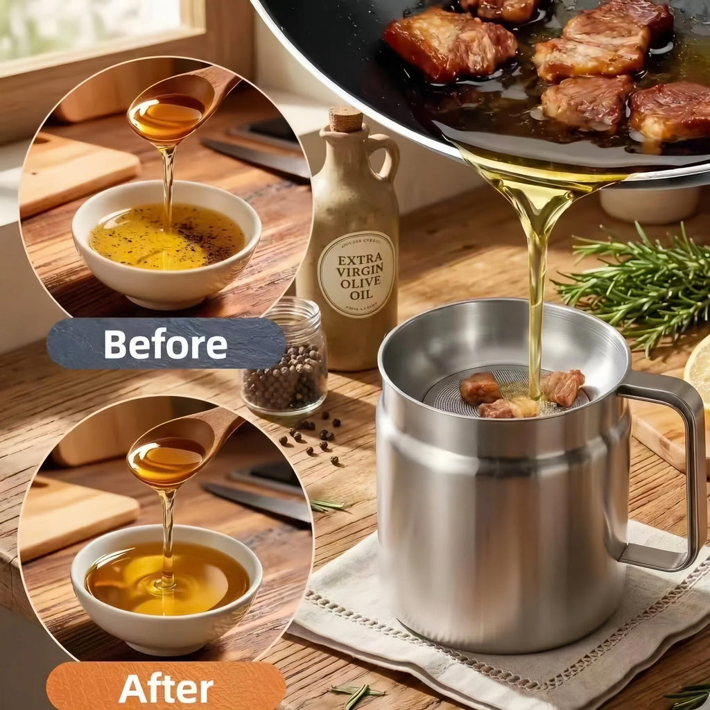 2-in-1 Deep Fryer Pot with Basket(2.1L), Stainless Steel Oil Strainer Pot, 304 Food-Grade Frying Pot with Fine Mesh Oil Filter for Cooking & Bacon Grease Storage