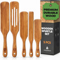 Wooden Spurtle Set, Teak Spurtles Kitchen Tools, Wooden Spatula for Cooking, Wood Utensils Set of 5, Non Stick Cookware for Serving, Stirring, Mixing, Scraping, Scooping, Healthy and Heat Resistant