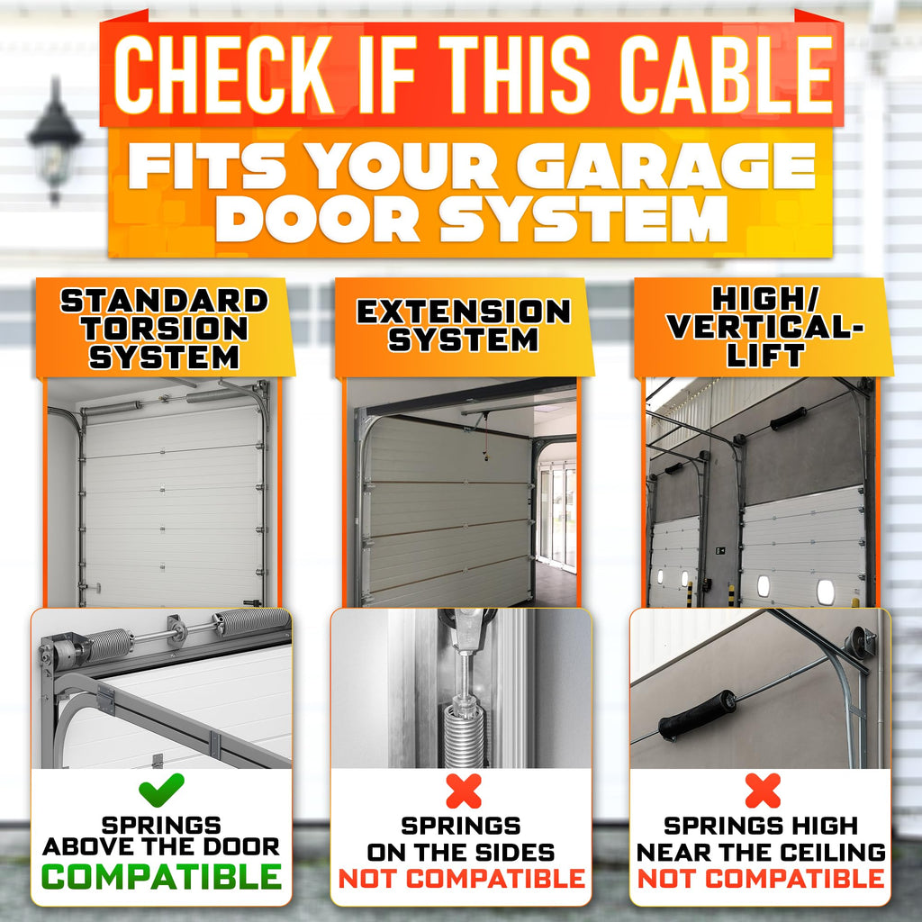 Garage Door Cables for 7 ft Door – 8 ft 6 inch Long, Heavy-Duty 304 Steel Galvanized Cables (Pack of 2) | Corrosion-Resistant, Rust-Proof Wire, Durable, Smooth Operation, Easy Installation, Reliable