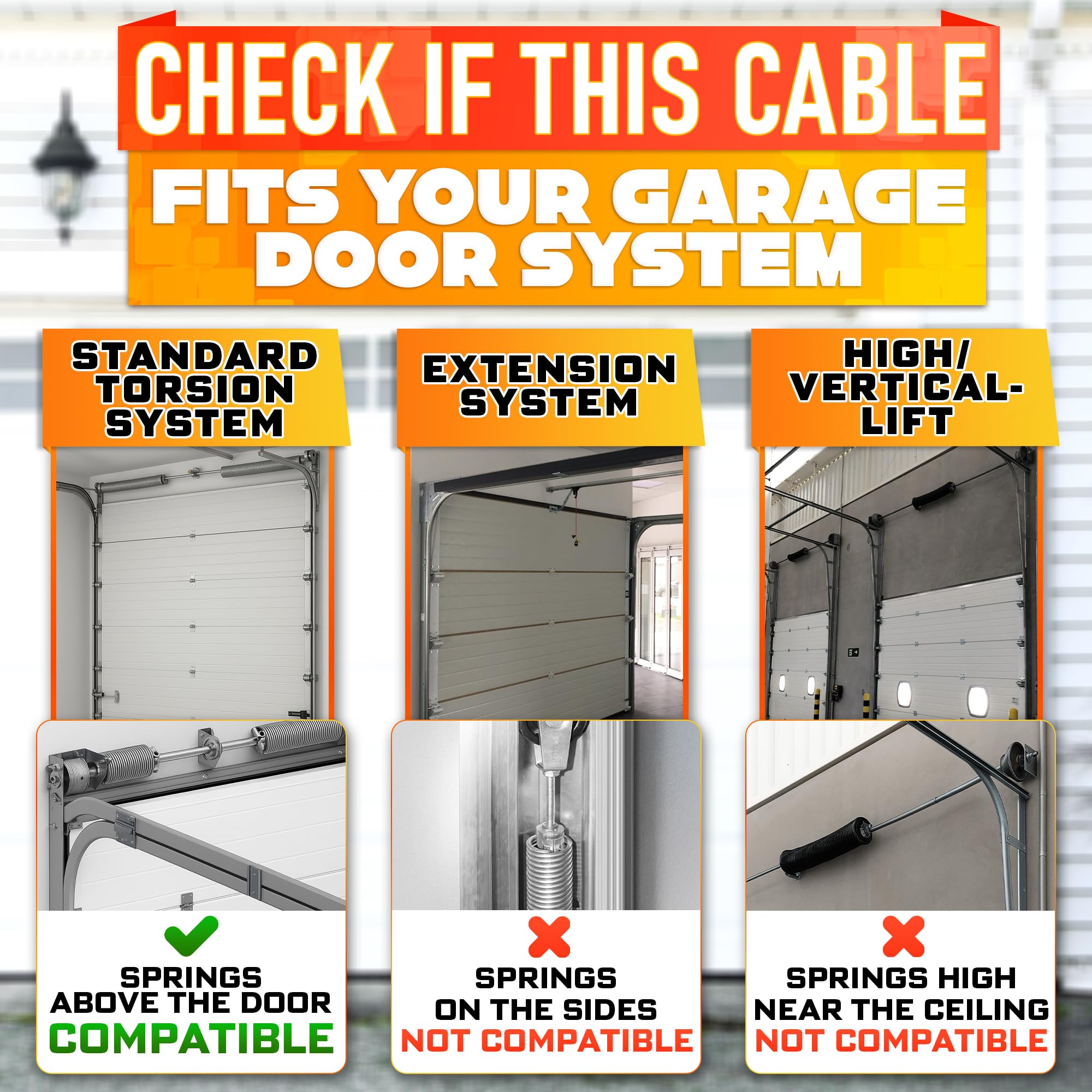 Garage Door Cables for 7 ft Door – 8 ft 6 inch Long, Heavy-Duty 304 Steel Galvanized Cables (Pack of 2) | Corrosion-Resistant, Rust-Proof Wire, Durable, Smooth Operation, Easy Installation, Reliable