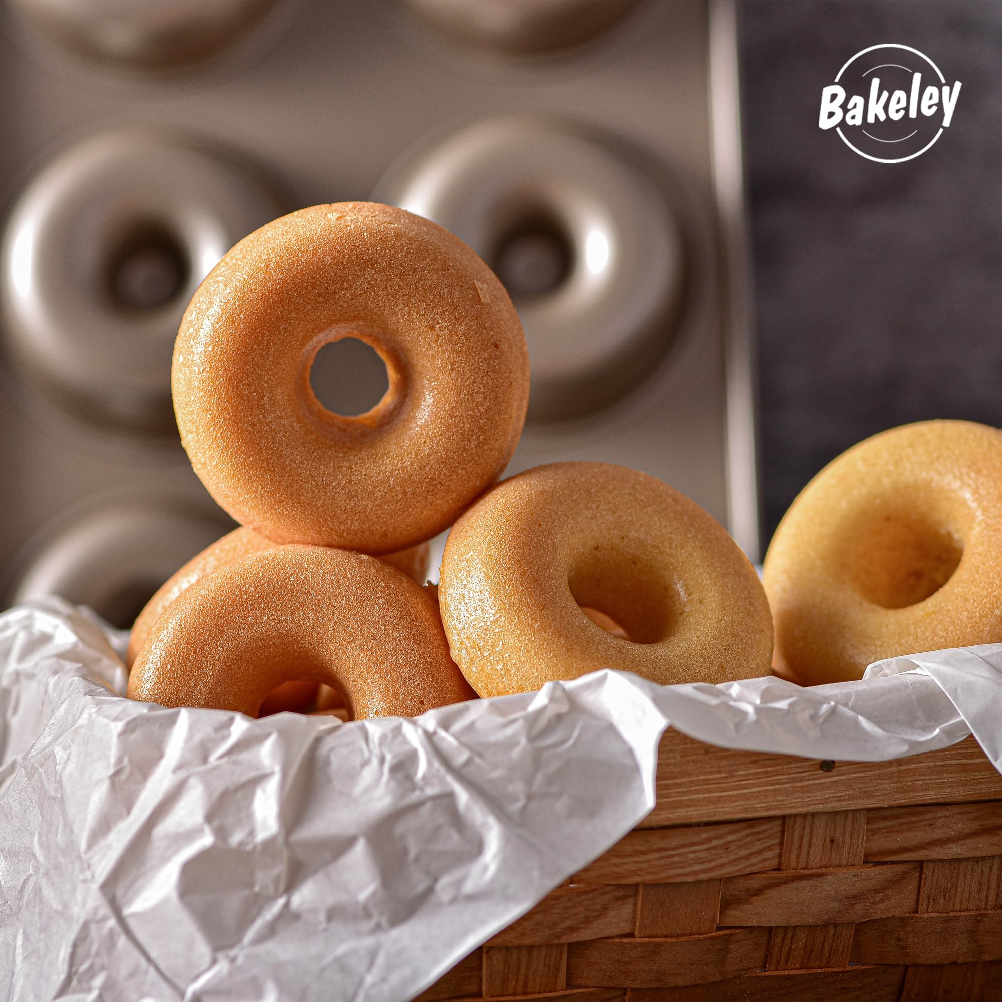 Bakeley Donut Pan Set of 2 Nonstick 6 Cavity Doughnut Pan Carbon Steel Bagels Tray for Baking (Champagne Gold)