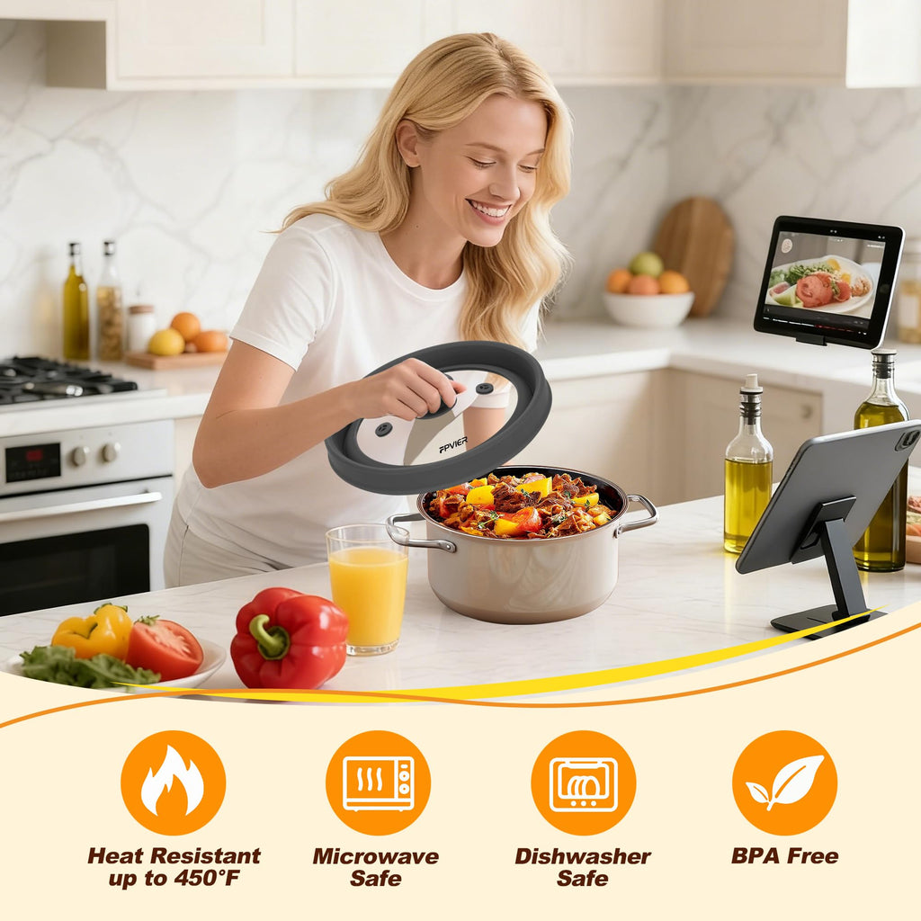 Microwave Splatter cover, Glass Microwave Cover for Food, 11.8 inch Guard Lid with Collapsible Silicone for 6-11 inch Plates & Bowls, Dishwasher Safe, 450°F Heat Resistant, BPA-Free, Black