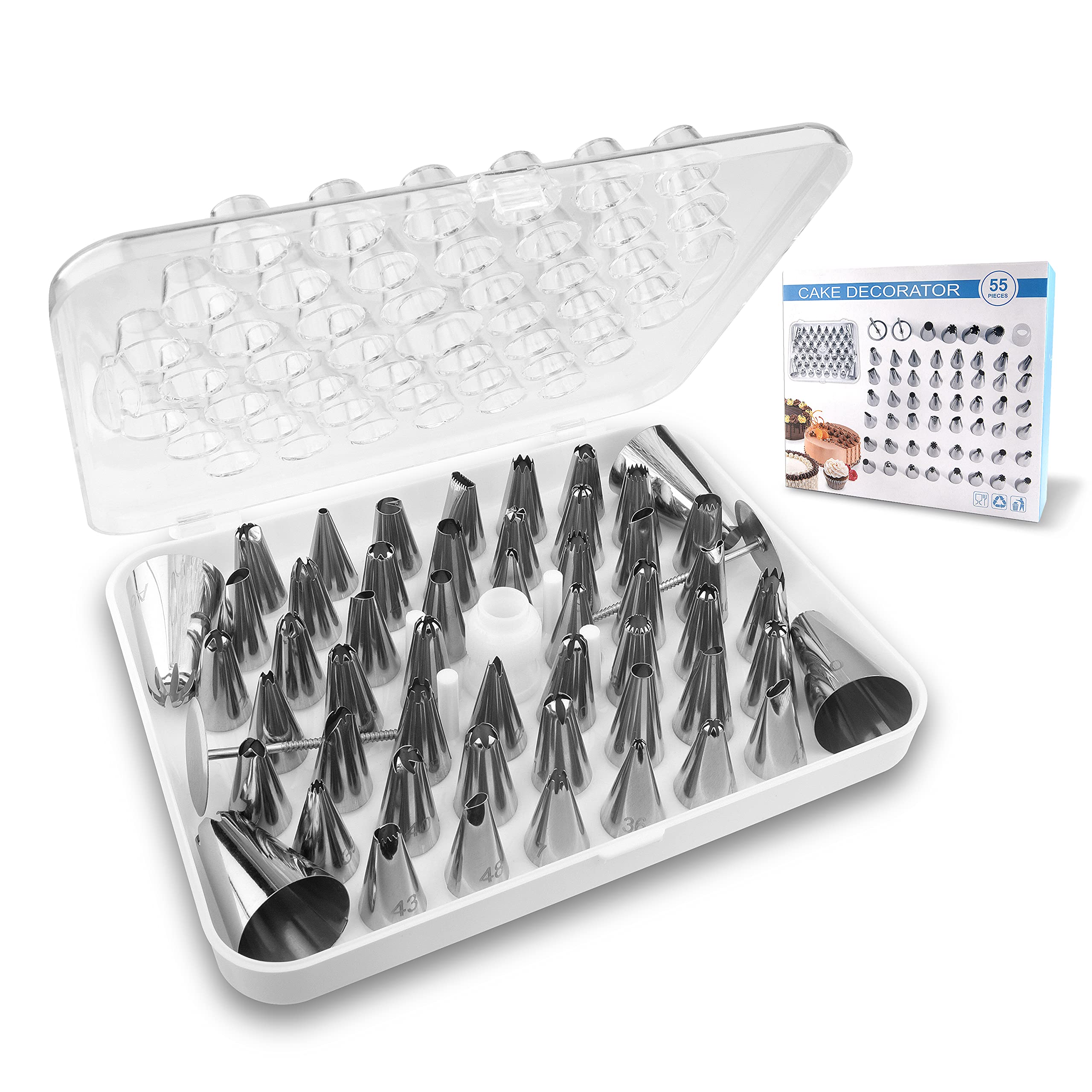 Icing Piping Tips Set Icing Piping Tips Set,52 Piping Tips,2 Flower Nails and 1 Coupler.A Durable and Convenient Box.