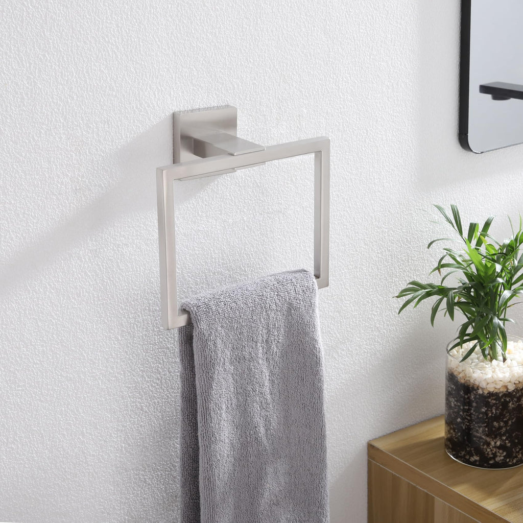 KOKOSIRI Bath Towel Ring Towel Hanger Bathroom Towel Holder Towel Rack Wall Mounted Stainless Steel Contemporary Style, Brushed Steel, B3004BR