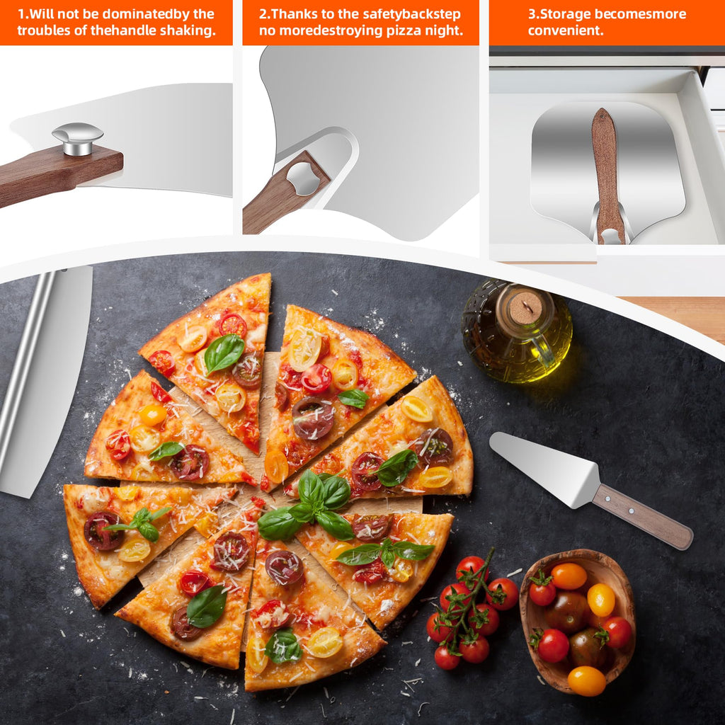 Pizza Peel Aluminum Pizza Spatula,12x 14" Metal Pizza Paddle with Foldable Wooden Handle,Pizza Rocker Cutter,Pizza Server,for Pizza Oven(Gift-Ready)