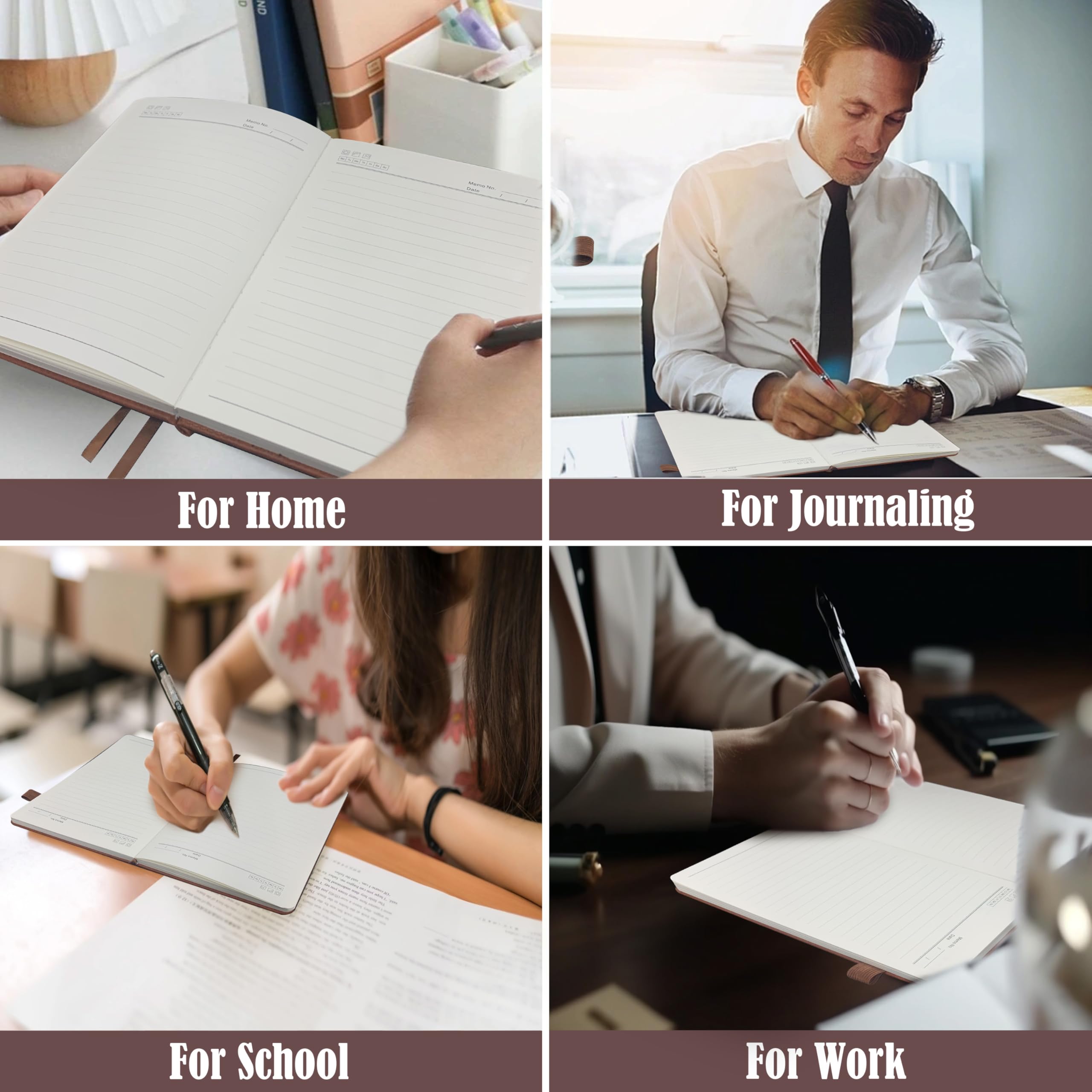 Notebook Journal 2 Pack, A5 Leather Notebooks for Work, School, 100GSM College Ruled Journals Lined Pages, VALIDASS 256 Pages Meeting Hardcover Notebook for Women,Men(Black_Brown)