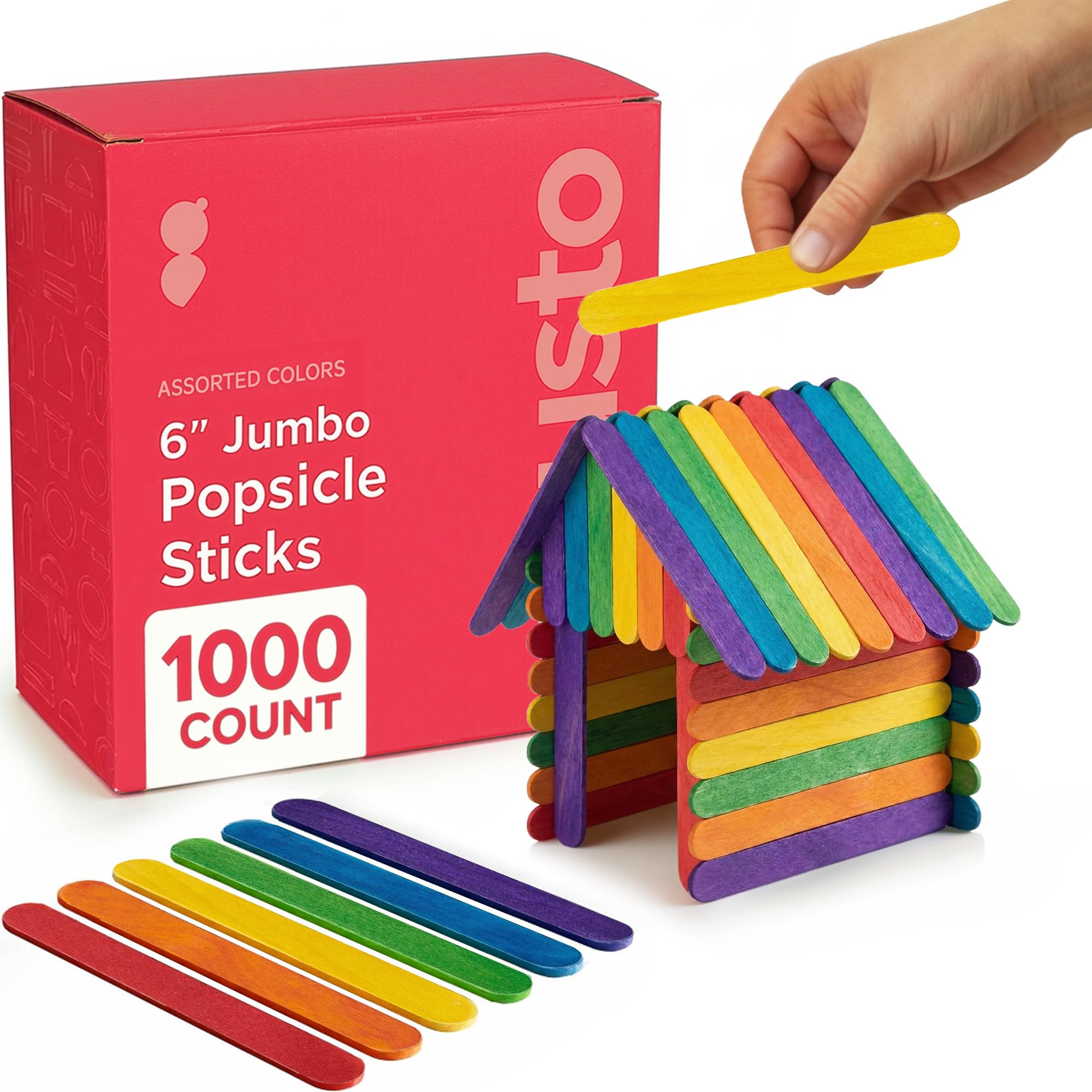 GUSTO [1000 Count] 6 Inch Colored Jumbo Popsicle Sticks for Crafts - ICES, Ice Cream, Waxing, Tongue Depressor Wood Craft Sticks - Formerly Comfy Package