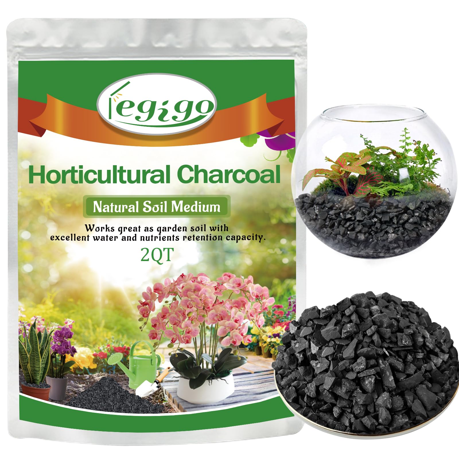 Legigo 2 Quart All Natural Horticultural Charcoal- Activated Hardwood Plant Charcoal for Soil Amendment, Conditioning Bonsai, Succulent, Terrarium Supplies, Indoor Plant Potting Soil