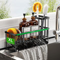 Cisily Extra Large Kitchen Sink Caddy Organzier with High Brush Holder, Sponge Holder for Sink, 304 Rustproof Stainless, Kitchen Countertop Soap Dispenser Organizer, Kitchen Decor and Accessories
