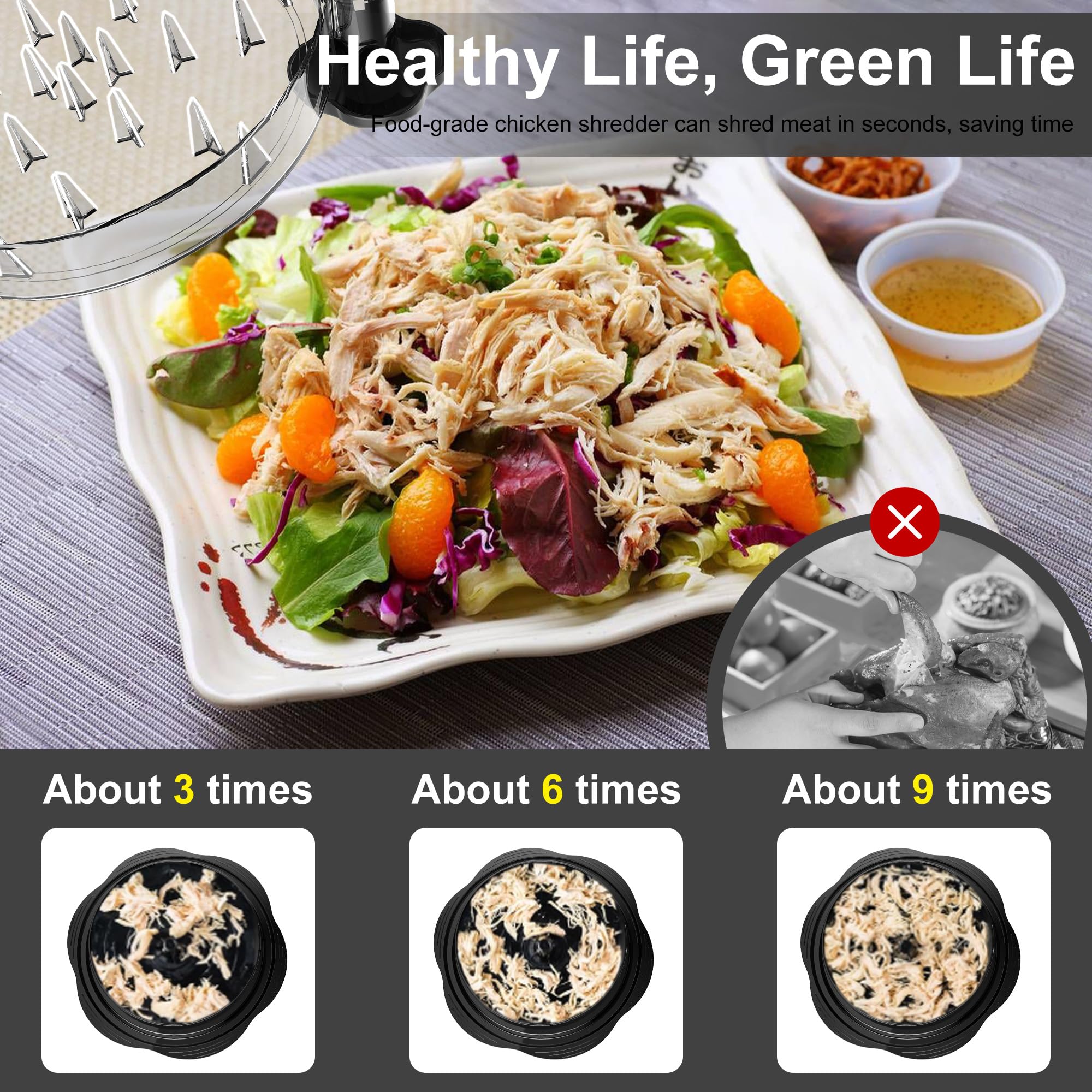 Chicken Shredder Tool Twist Large Chicken Breast Shredder with Brush&Fork, Visible Meat Shredder Machine, Strong Anti-Slip Strip, Ergonomic Handle, BPA Free, Suitable for Pork Beef Chicken (Black)