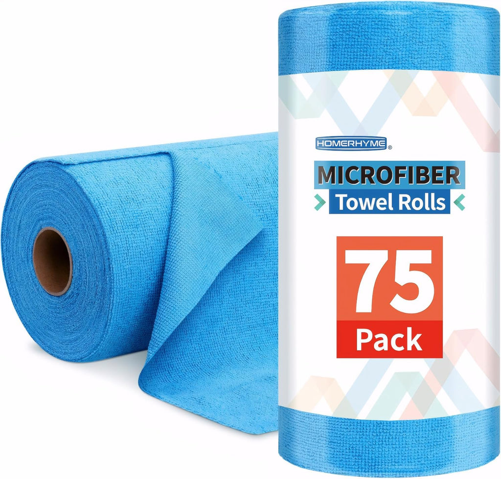 HOMERHYME Microfiber Towel Roll, 75 Pack Cleaning Rags Microfiber Cleaning Cloth, Lint Free Multi-Purpose Reusable Washable Rags Tear Away Microfiber Towels for Cars Kitchen Garage Shop 11.5"x11.5"