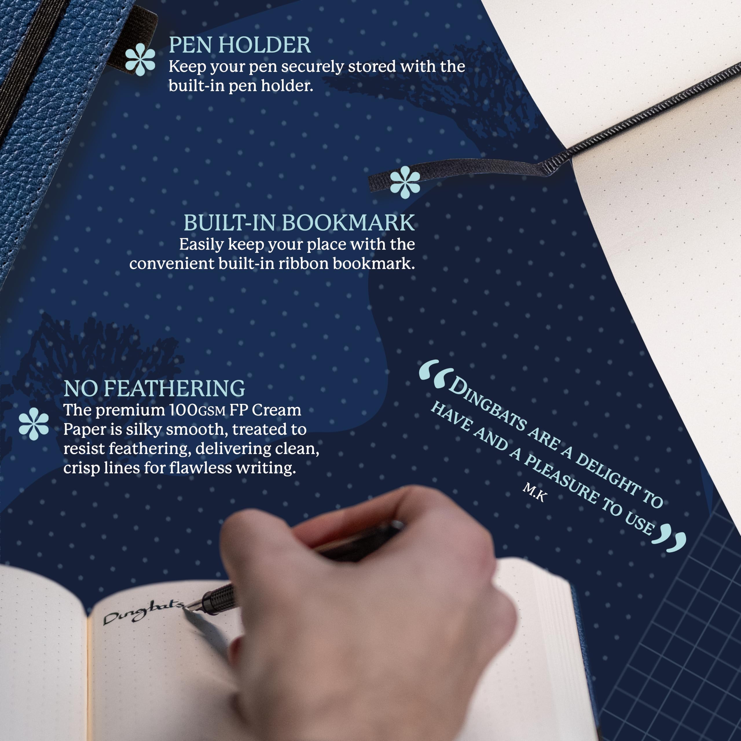 Dingbats* Wildlife Dotted Journal A5 - Vegan Leather Hard Cover, Ideal for Work, Travel - Pocket, Elastic Closure, Bookmark