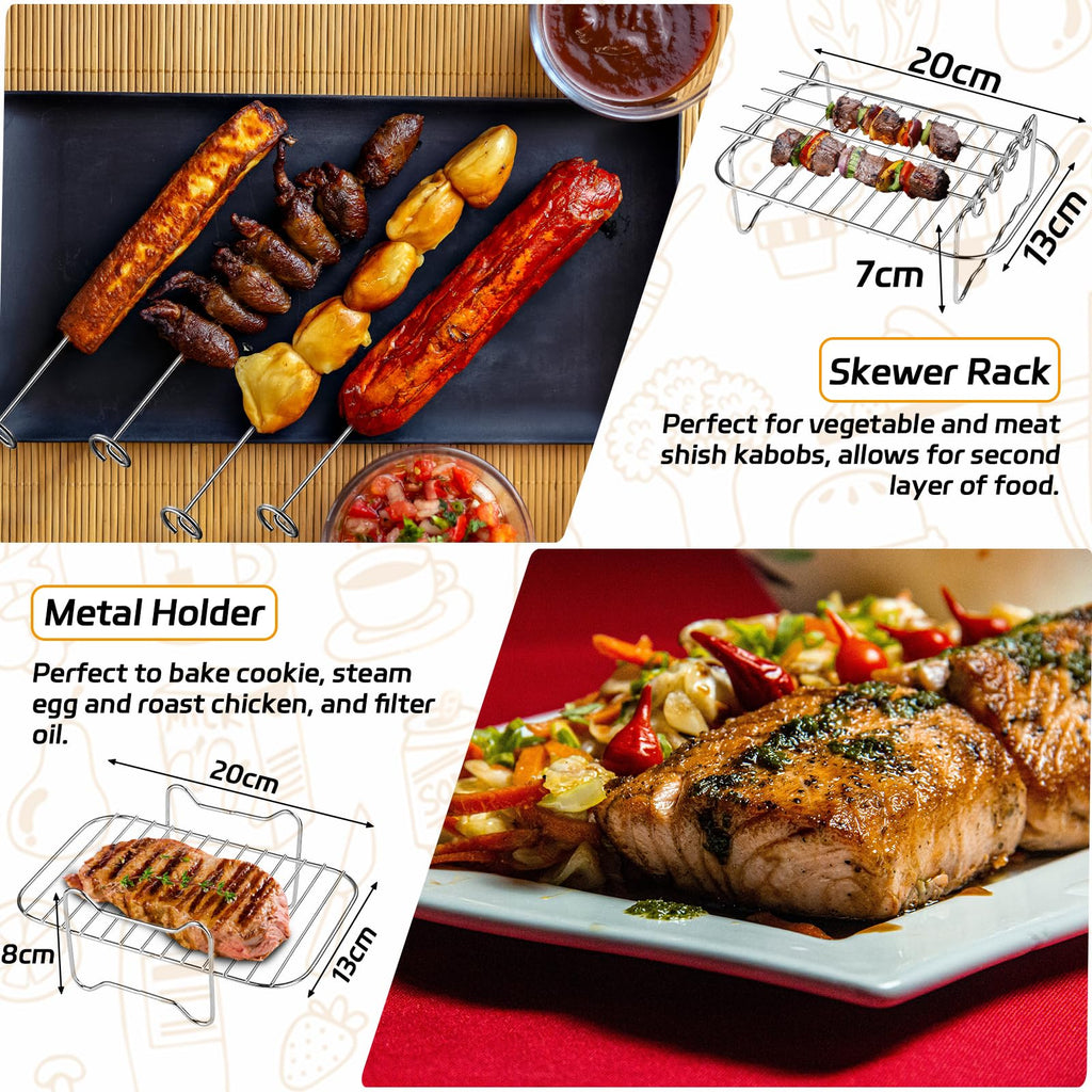 Air Fryer Accessories,9-Pcs Set for DZ201, DZ201C, DZ401, Reusable Silicone Air Fryer Liners & Gloves, Air Fryer Rack, Paper Lining, Food Tong, Oil Brush, Suitable for Oven, Microwave