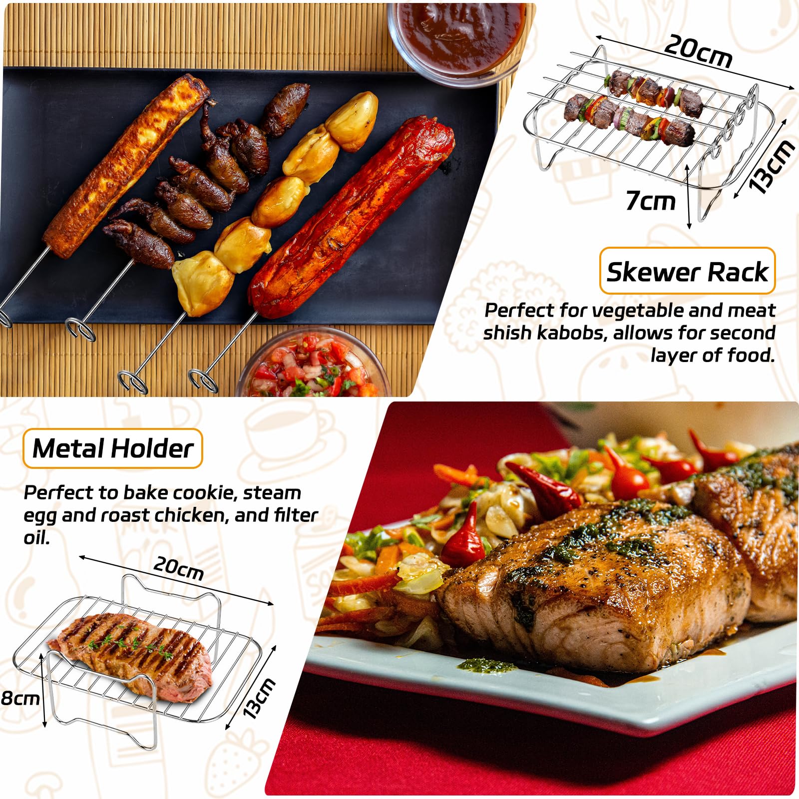 Air Fryer Accessories,9-Pcs Set for DZ201, DZ201C, DZ401, Reusable Silicone Air Fryer Liners & Gloves, Air Fryer Rack, Paper Lining, Food Tong, Oil Brush, Suitable for Oven, Microwave