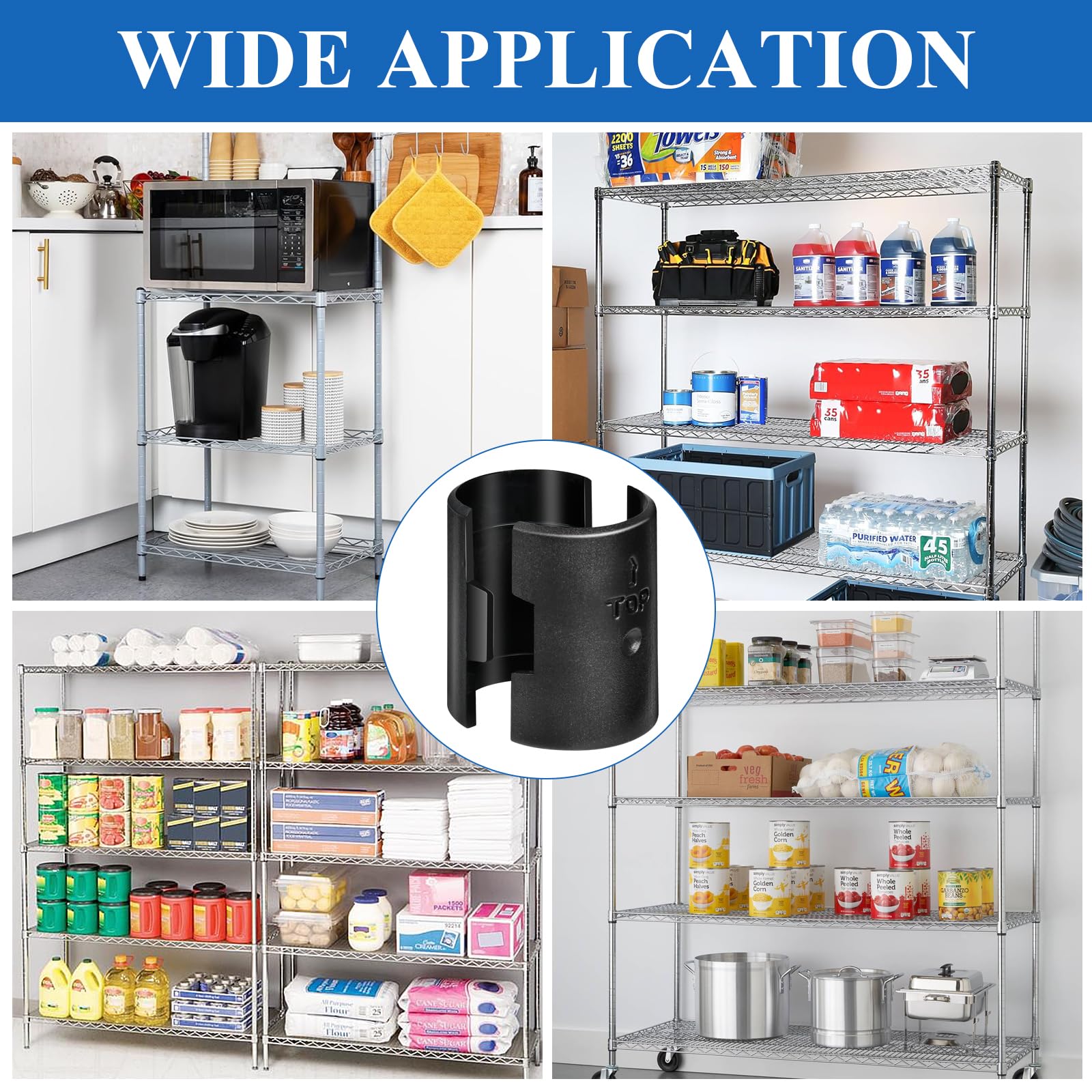 Supkiir 100 Pairs 200 Pack Wire Shelf Clips, Black Wire Shelving Shelf Lock Clips for 1" Diameter Post Shelving, Shelving Sleeves Replacement Clips Fits with Thunder Group, Alera, Metro