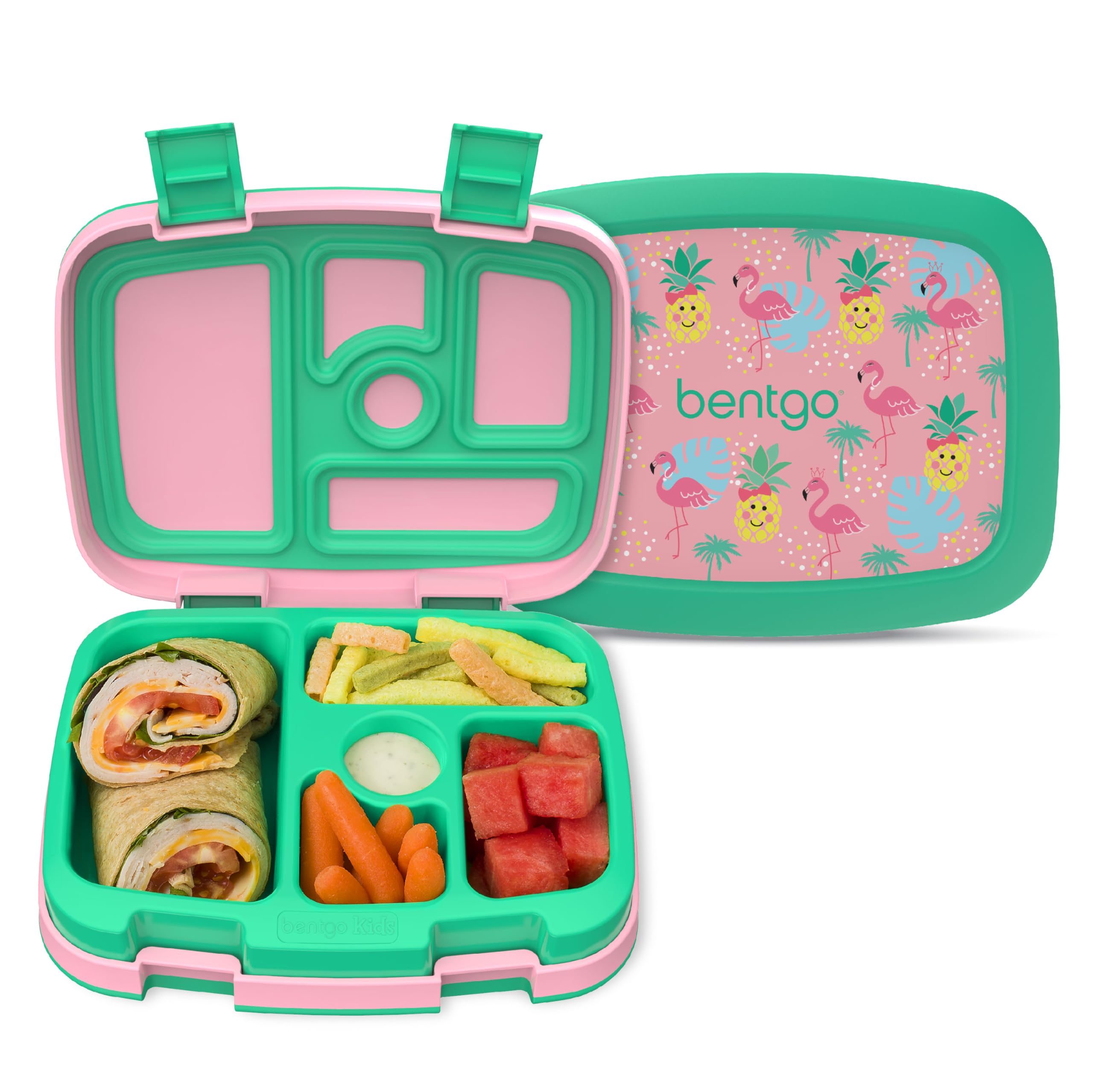 Bentgo Kids Prints Leak-Proof, 5-Compartment Bento-Style Kids Lunch Box - Ideal Portion Sizes for Ages 3 to 7 - BPA-Free, Dishwasher Safe, Food-Safe Materials (Tropical)